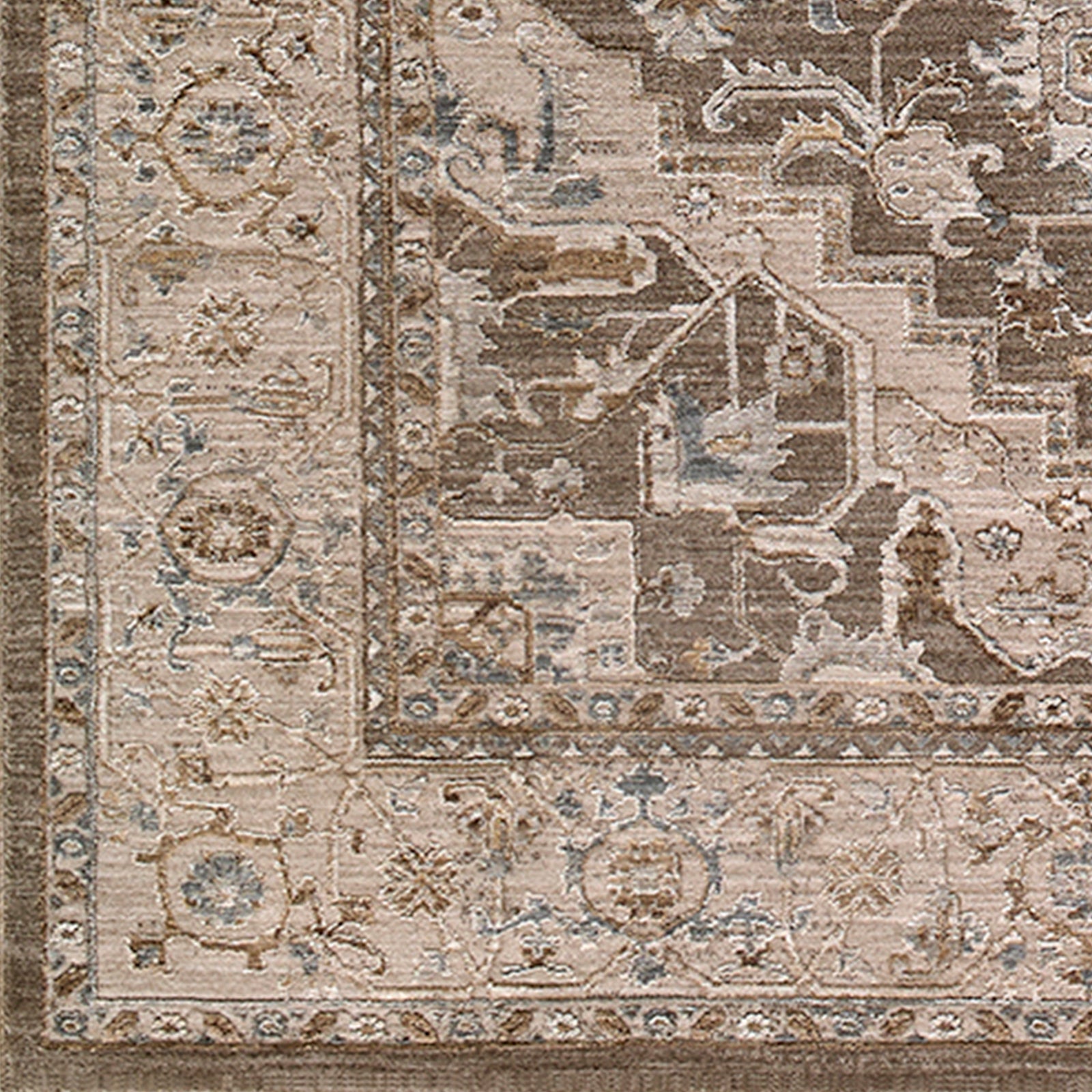 Arda Vintage Traditional Brown & Medium Grey & Charcoal Polyester Rug 200x290cm - colour swatch