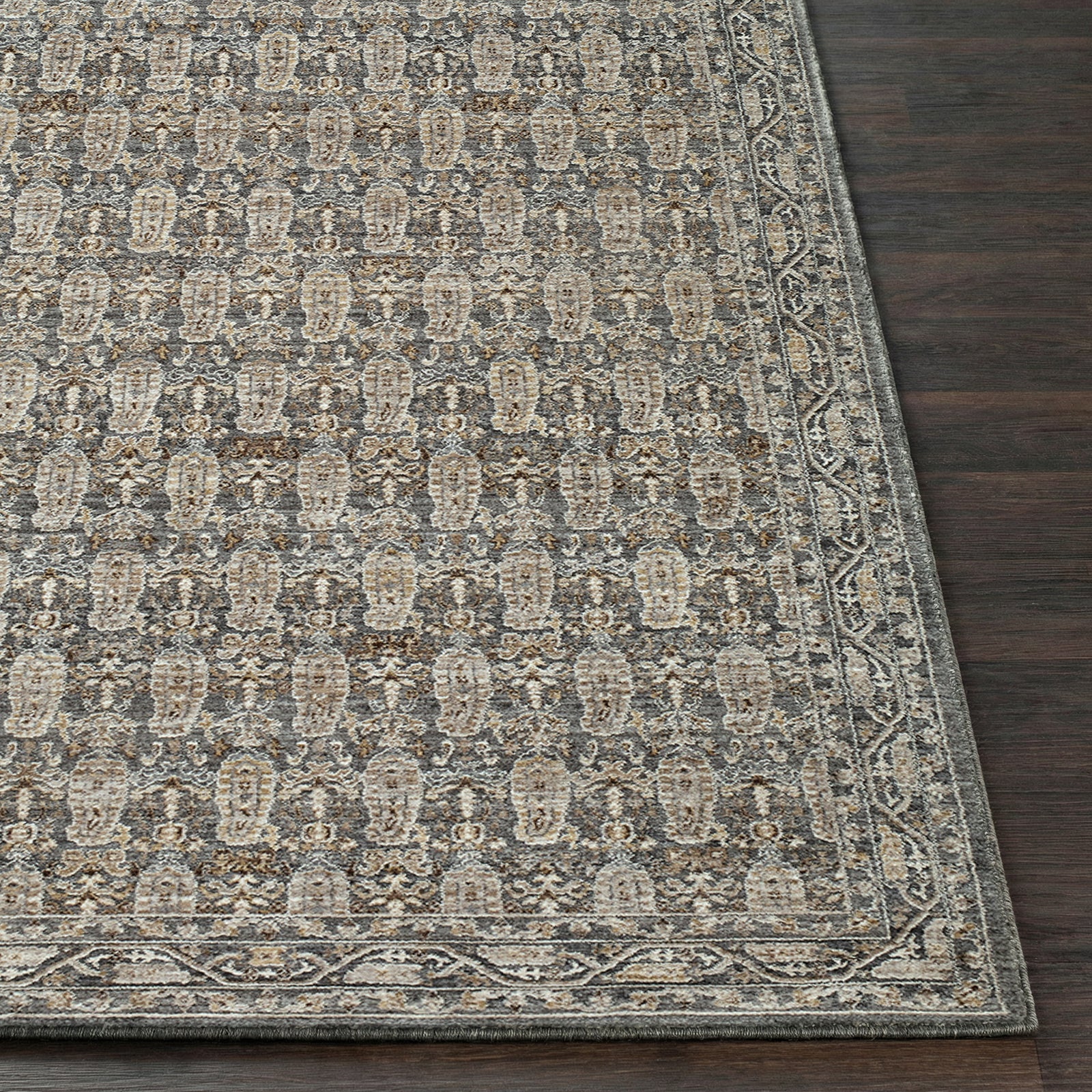 Arda Vintage Traditional Green & Dark Green & Medium Grey Polyester Rug 200x290cm - front view