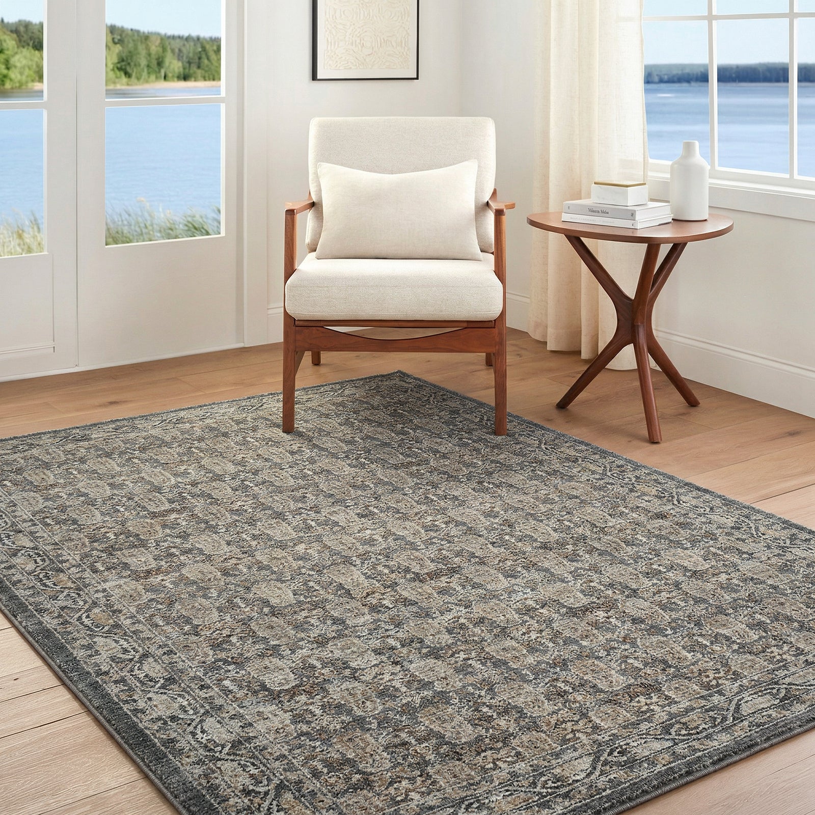 Arda Vintage Traditional Green & Dark Green & Medium Grey Polyester Rug 200x290cm - room setting