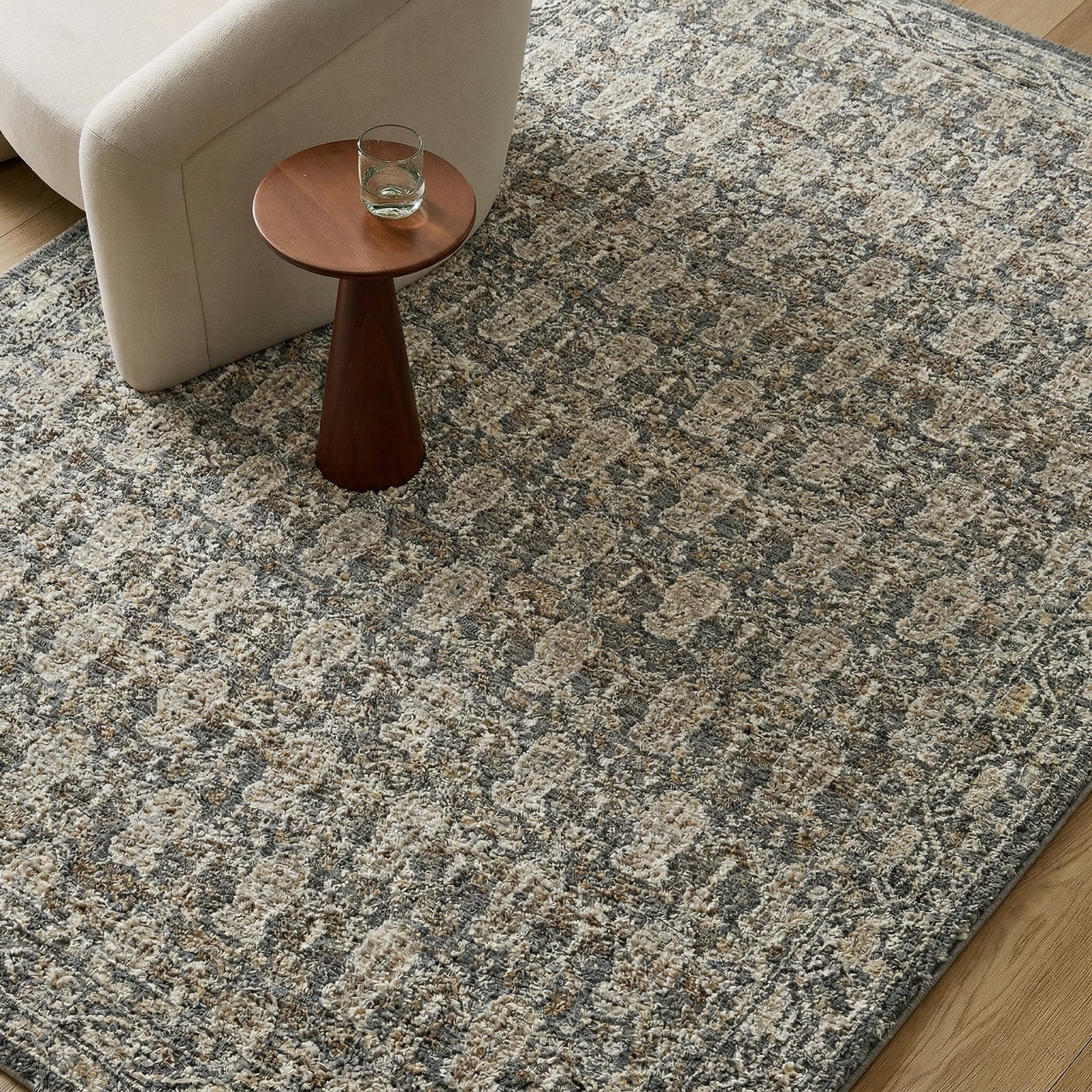 Arda Vintage Traditional Green & Dark Green & Medium Grey Polyester Rug 152x225cm - styled detail