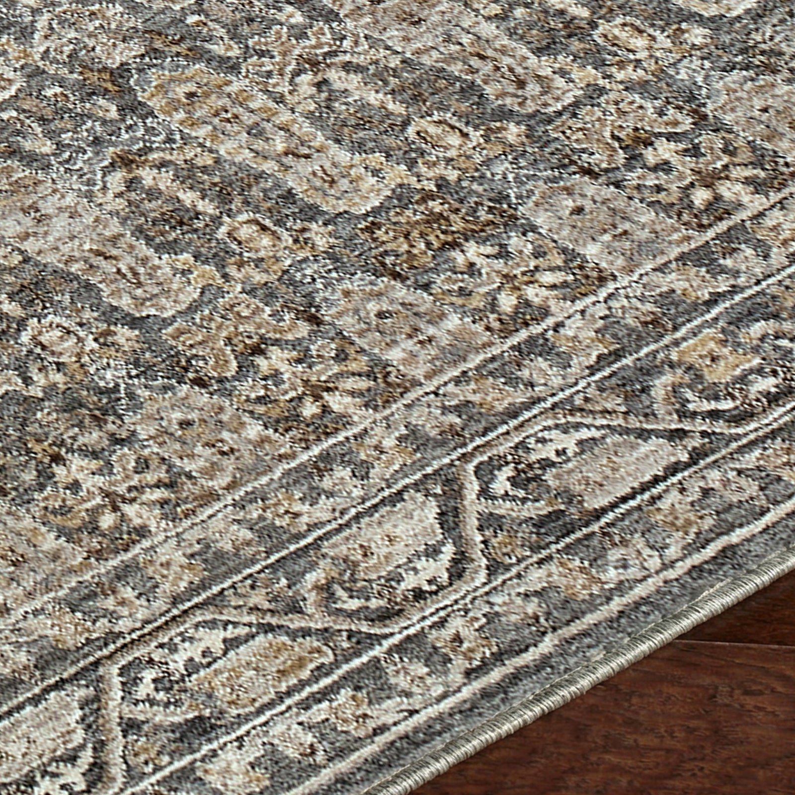 Arda Vintage Traditional Green & Dark Green & Medium Grey Polyester Rug 152x225cm - texture detail