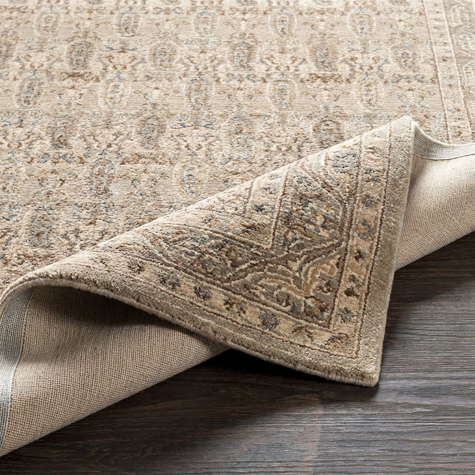 Arda Vintage Traditional Grey & Medium Grey Polyester Rug 200x290cm - folded detail