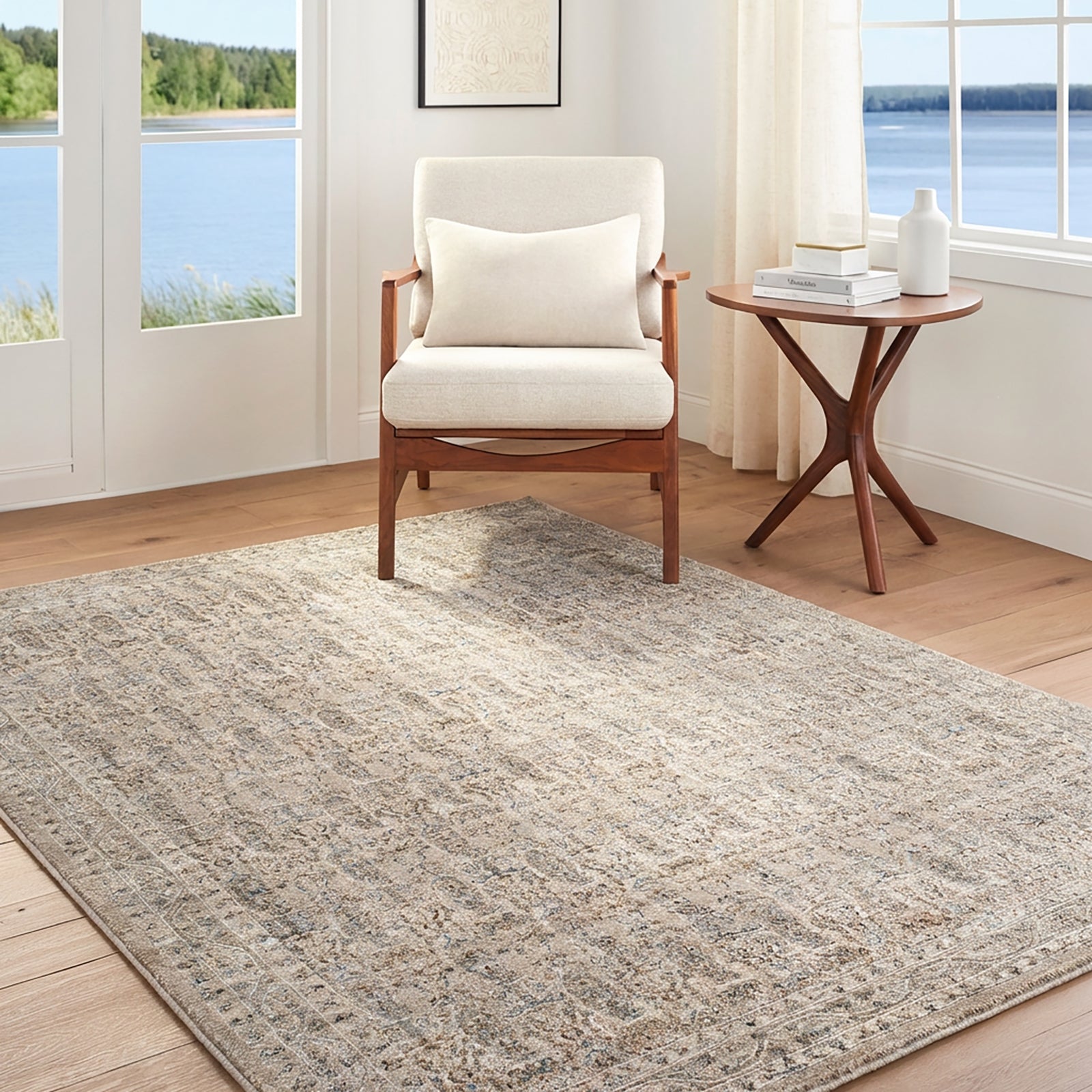 Arda Vintage Traditional Grey & Medium Grey Polyester Rug 152x225cm - room setting