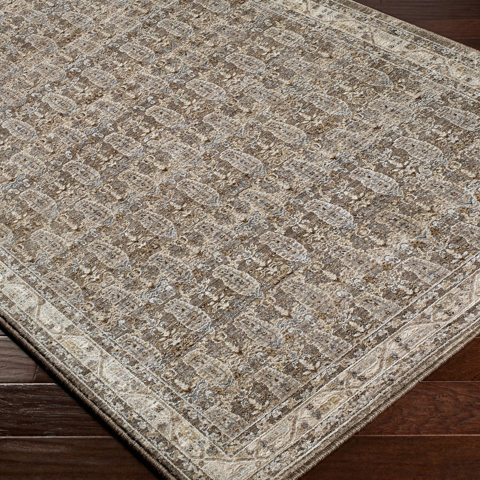 Arda Vintage Traditional Taupe & Charcoal & Medium Grey Polyester Rug 152x225cm - corner detail
