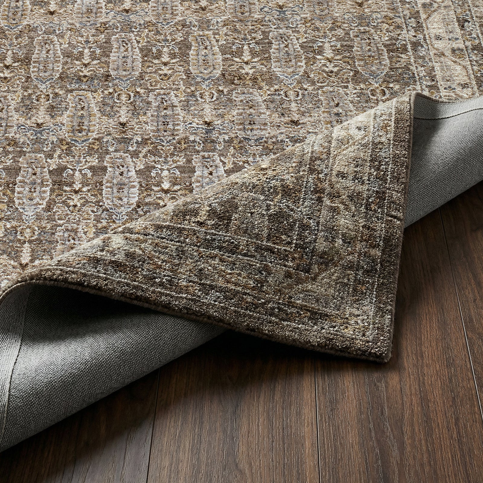 Arda Vintage Traditional Taupe & Charcoal & Medium Grey Polyester Rug 152x225cm - folded detail