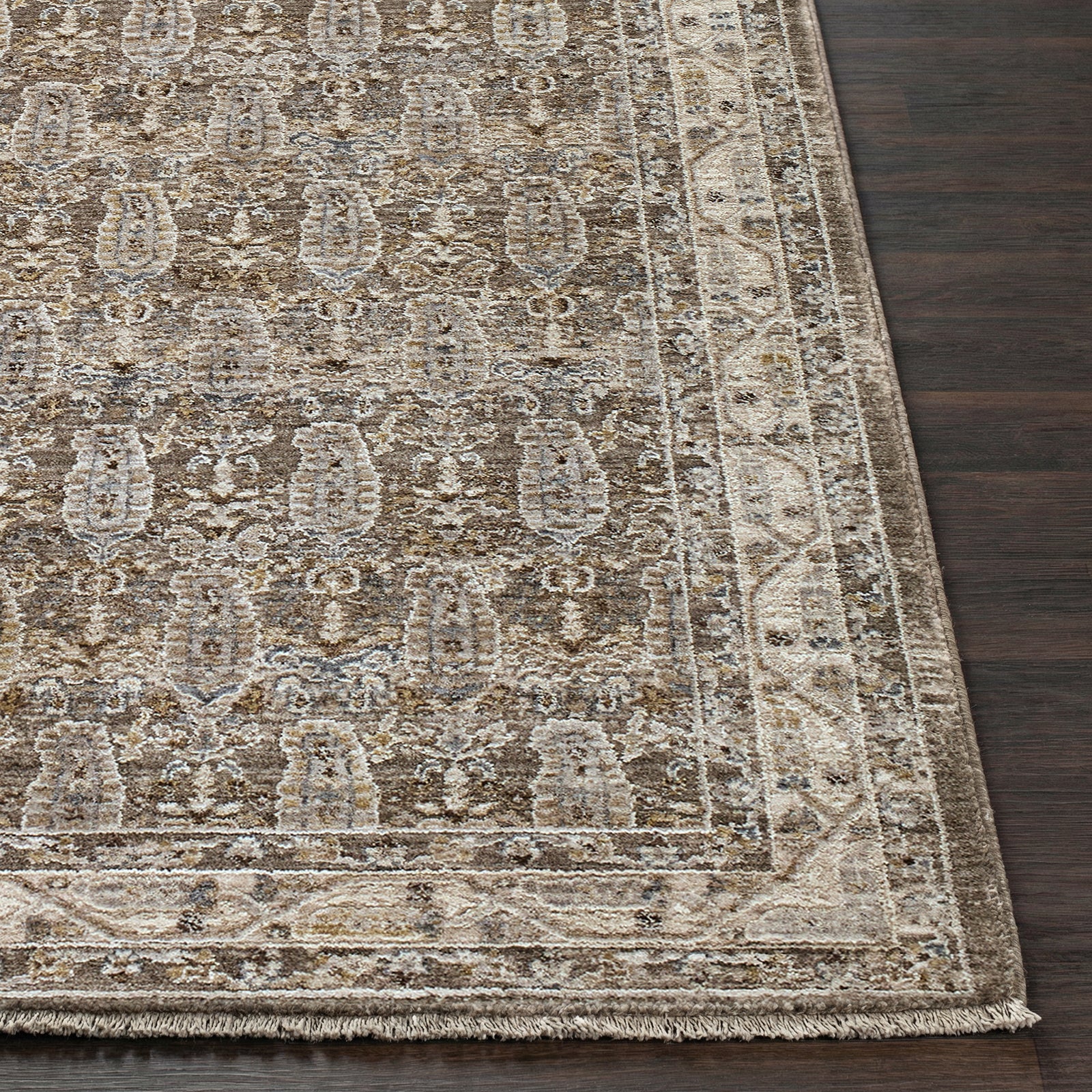 Arda Vintage Traditional Taupe & Charcoal & Medium Grey Polyester Rug 152x225cm - front view