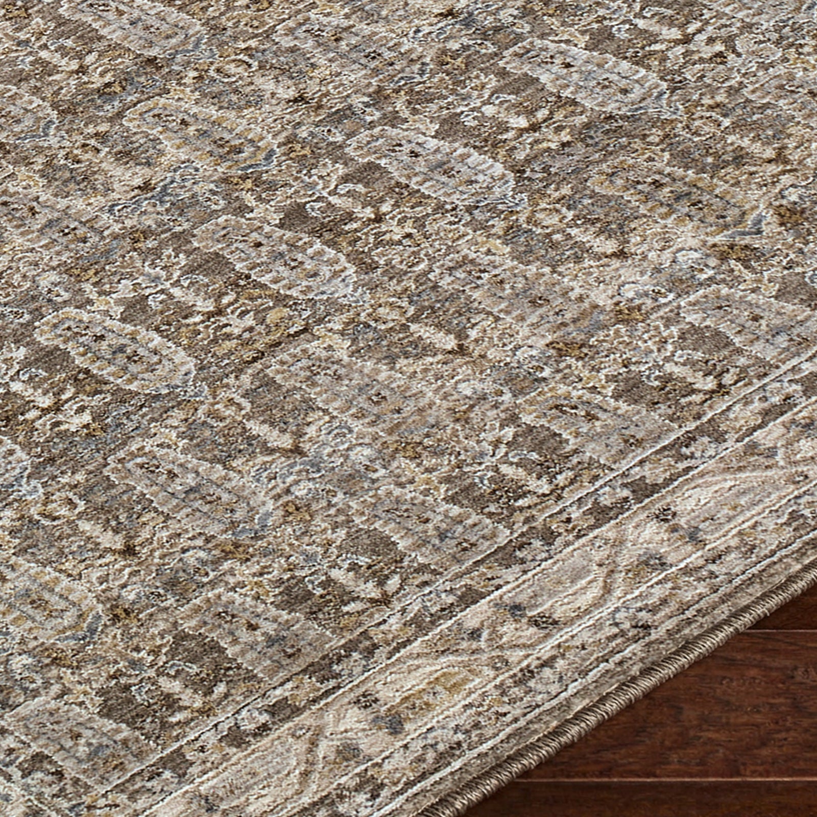 Arda Vintage Traditional Taupe & Charcoal & Medium Grey Polyester Rug 152x225cm - texture detail