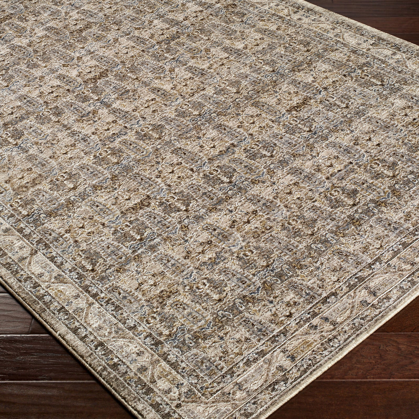 Arda Vintage Traditional Brown & Medium Grey & Taupe Polyester Rug 200x290cm - corner detail