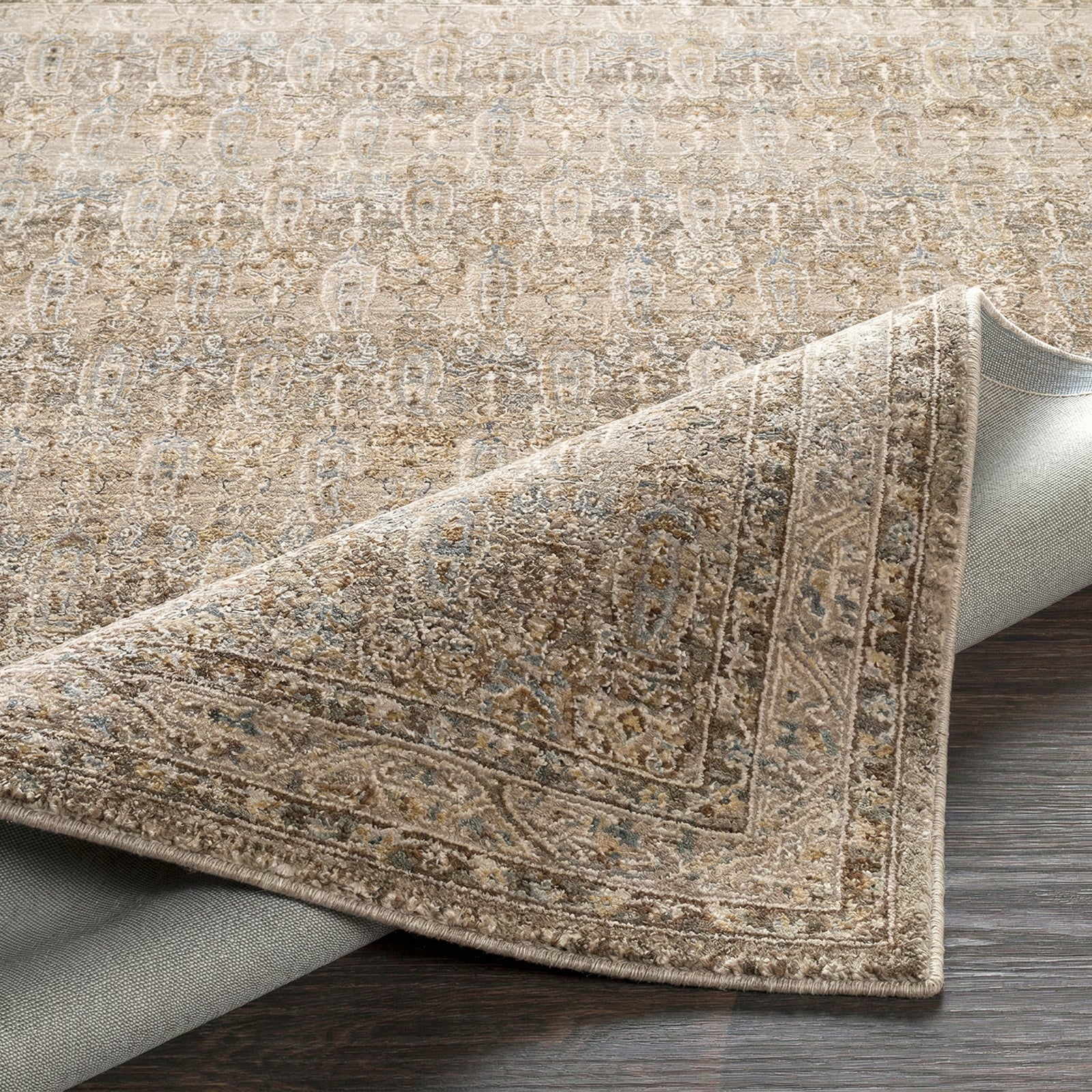 Arda Vintage Traditional Brown & Medium Grey & Taupe Polyester Rug 200x290cm - folded detail