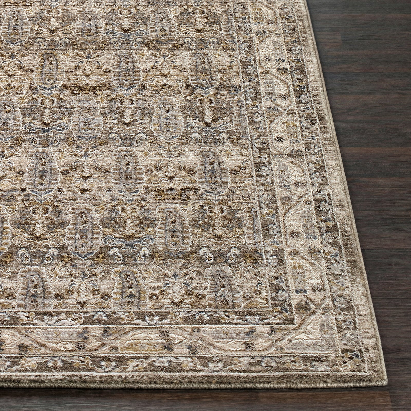 Arda Vintage Traditional Brown & Medium Grey & Taupe Polyester Rug 200x290cm - front view