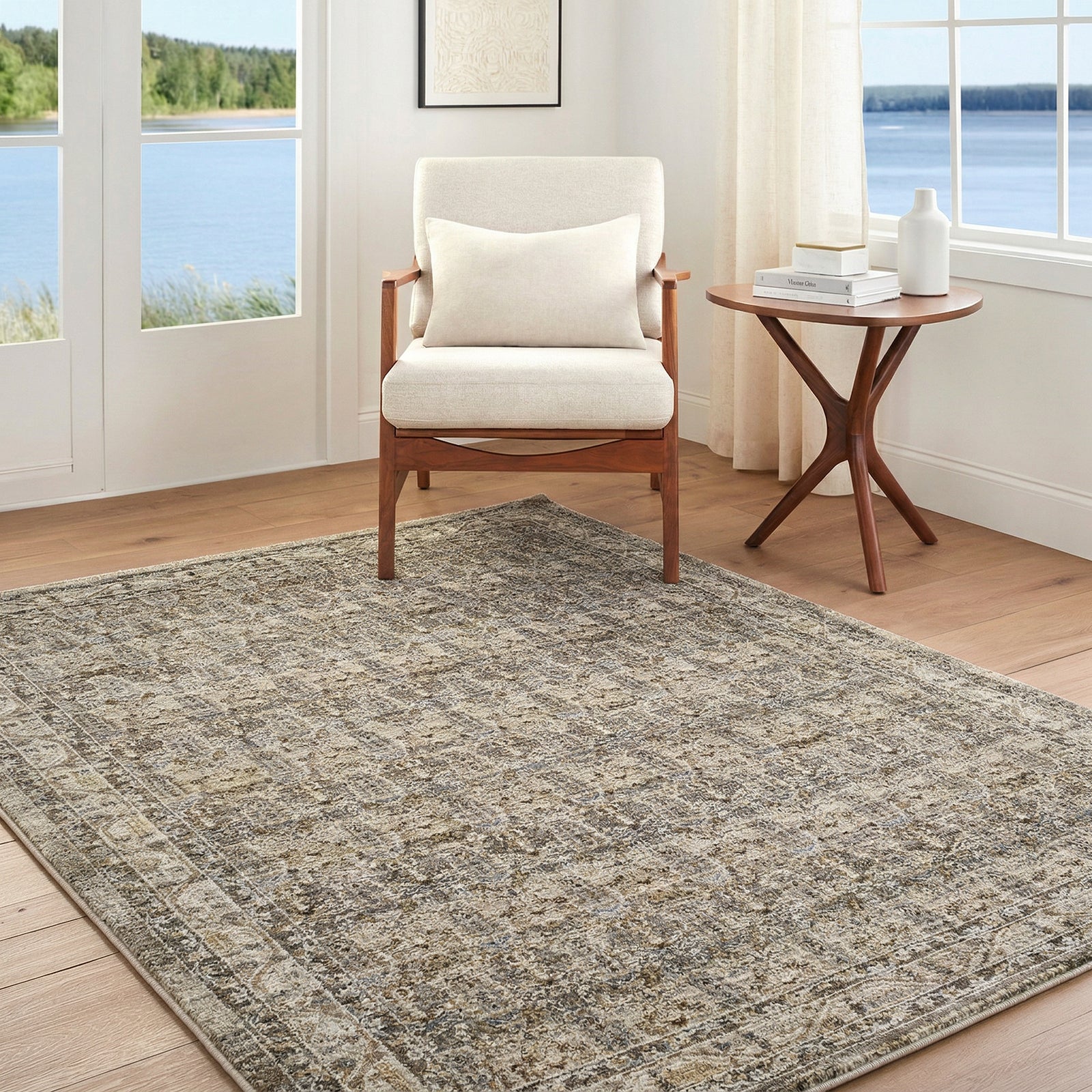 Arda Vintage Traditional Brown & Medium Grey & Taupe Polyester Rug 200x290cm - room setting