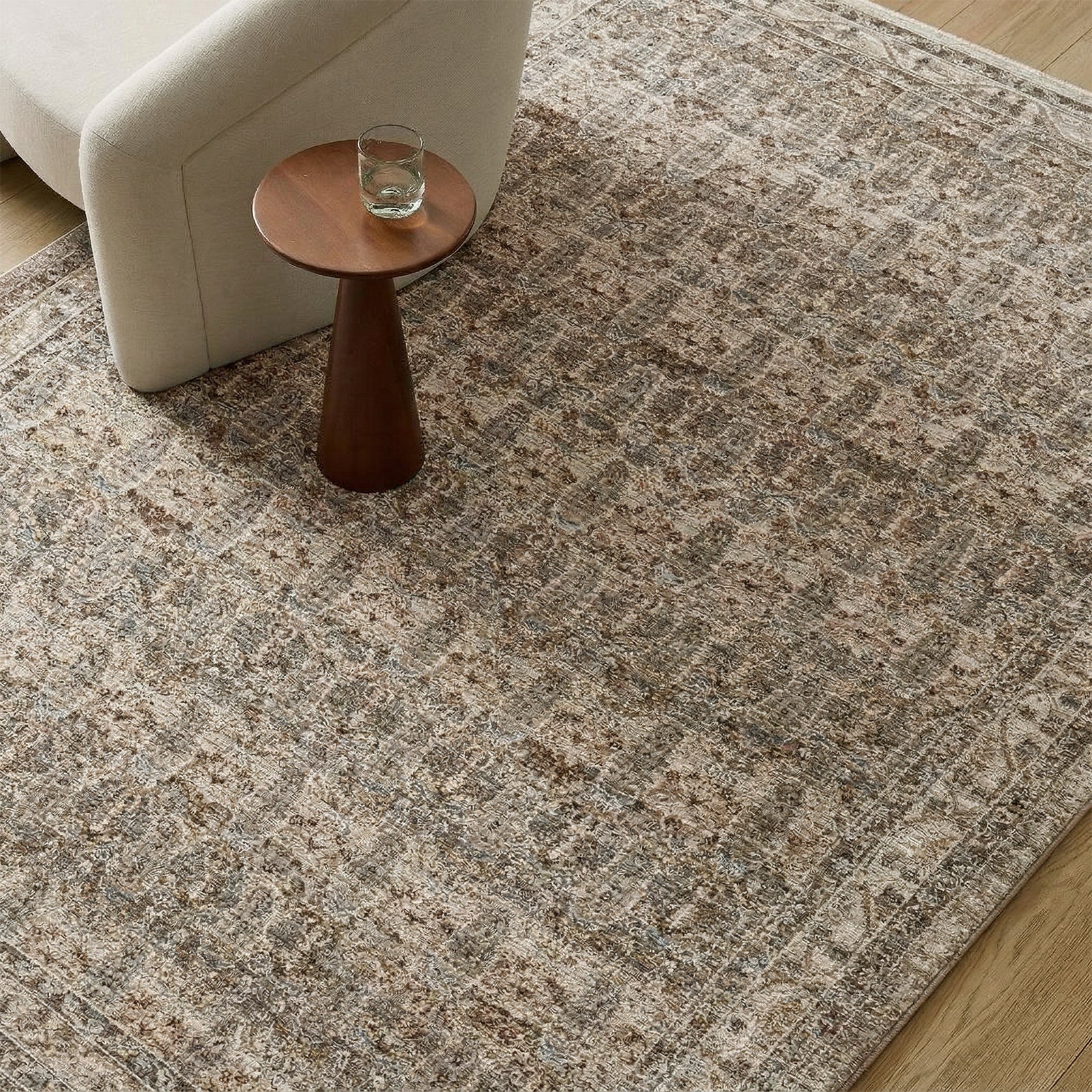 Arda Vintage Traditional Brown & Medium Grey & Taupe Polyester Rug 200x290cm - styled detail