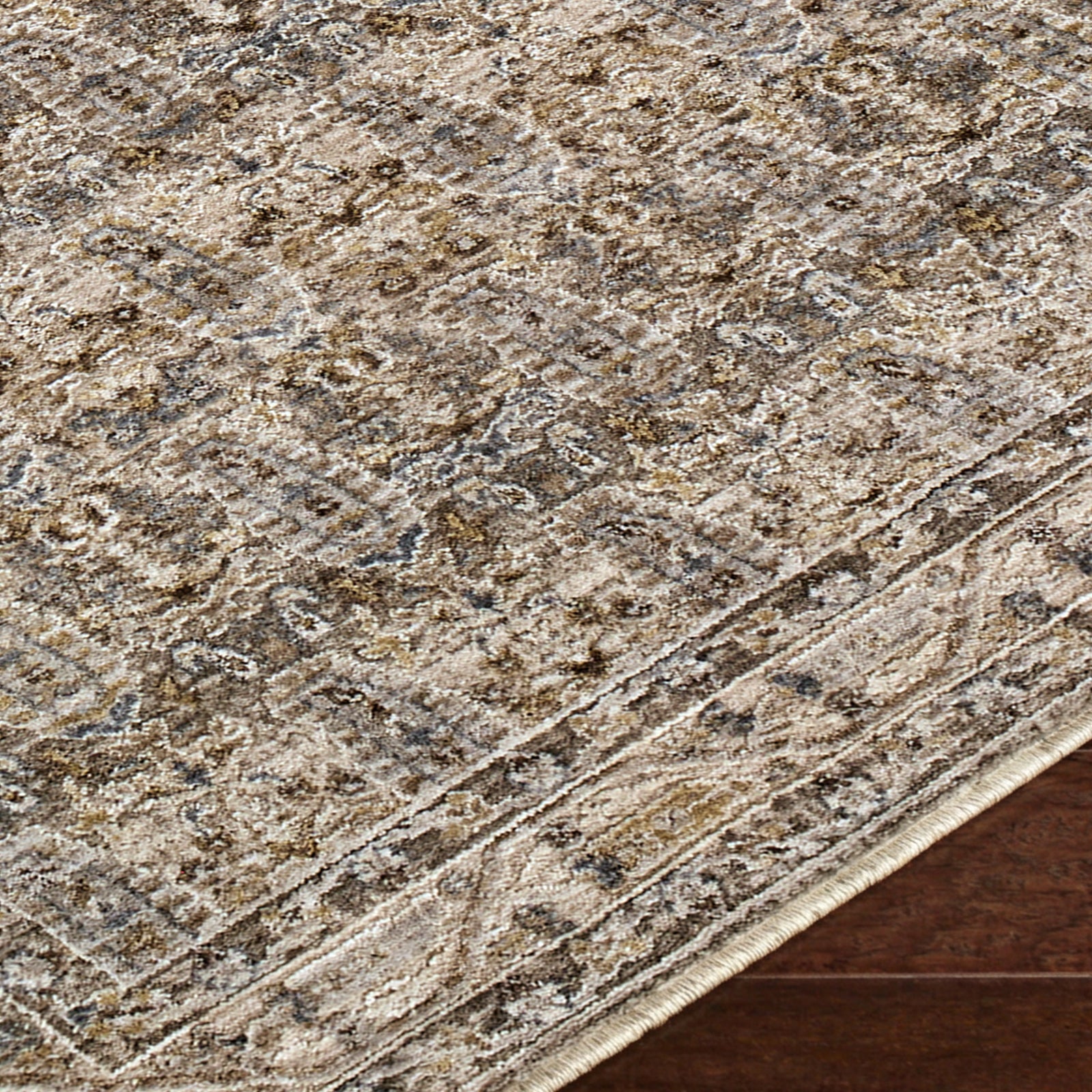 Arda Vintage Traditional Brown & Medium Grey & Taupe Polyester Rug 200x290cm - texture detail
