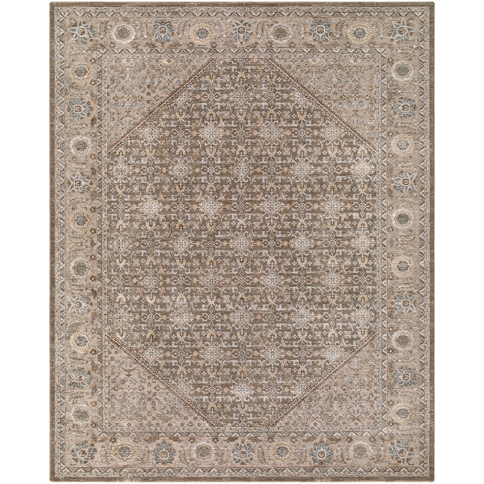 Arda Vintage Traditional Taupe & Charcoal & Medium Grey Polyester Rug 152x225cm - product image