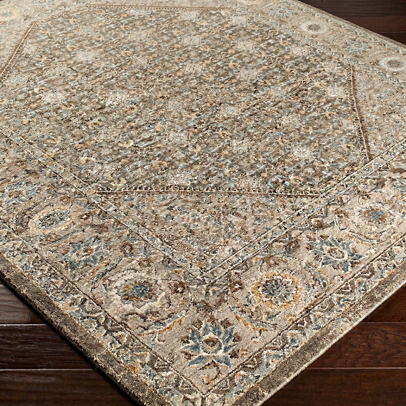 Arda Vintage Traditional Taupe & Charcoal & Medium Grey Polyester Rug 152x225cm - corner detail