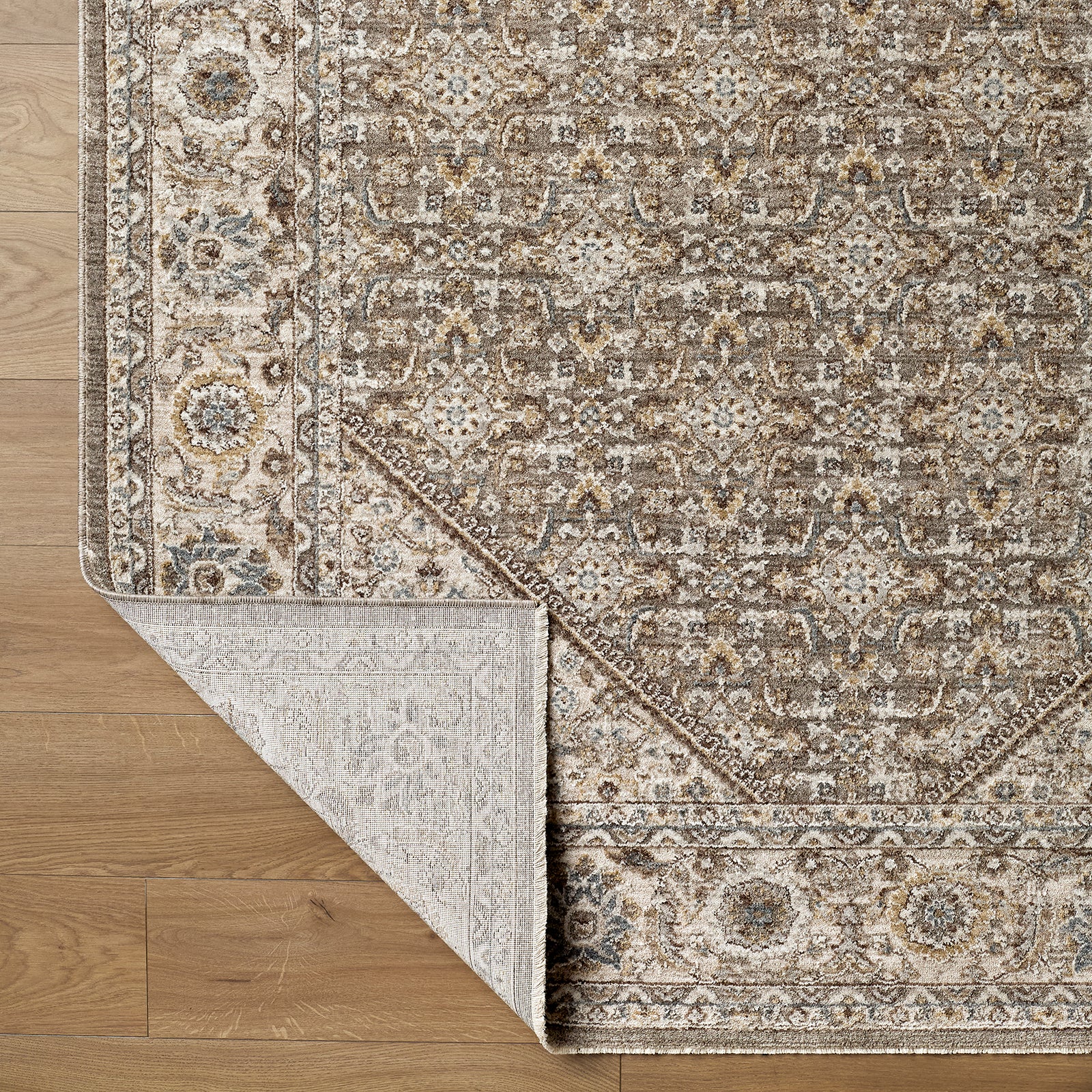 Arda Vintage Traditional Taupe & Charcoal & Medium Grey Polyester Rug 152x225cm - folded detail