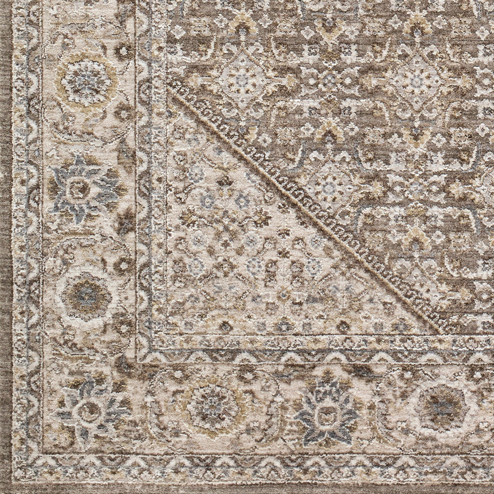 Arda Vintage Traditional Taupe & Charcoal & Medium Grey Polyester Rug 200x290cm - colour swatch