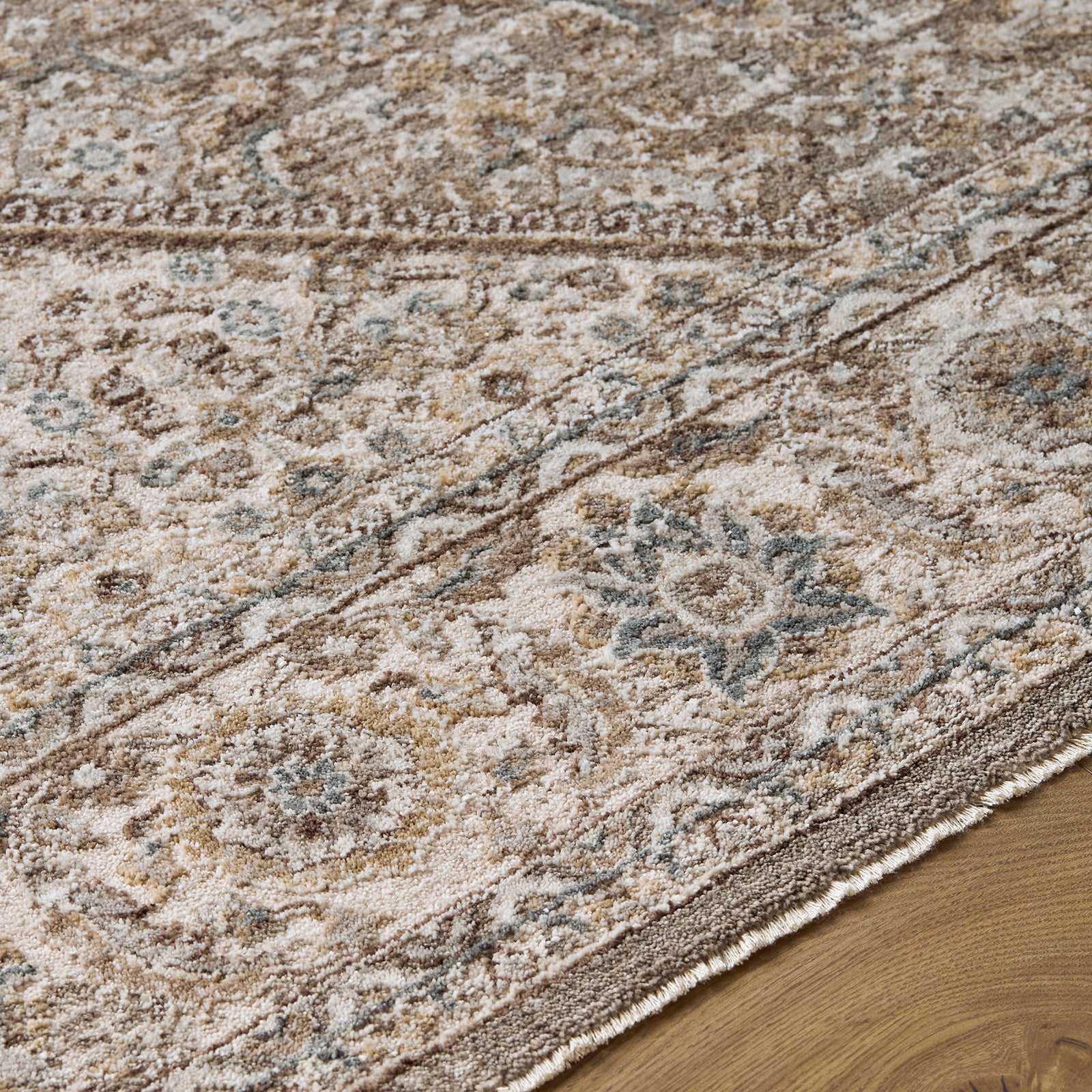 Arda Vintage Traditional Taupe & Charcoal & Medium Grey Polyester Rug 200x290cm - texture detail
