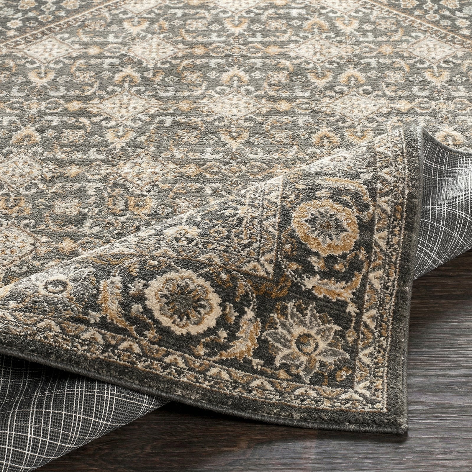 Arda Vintage Traditional Green & Dark Green & Deep Teal Polyester Rug 152x225cm - folded detail
