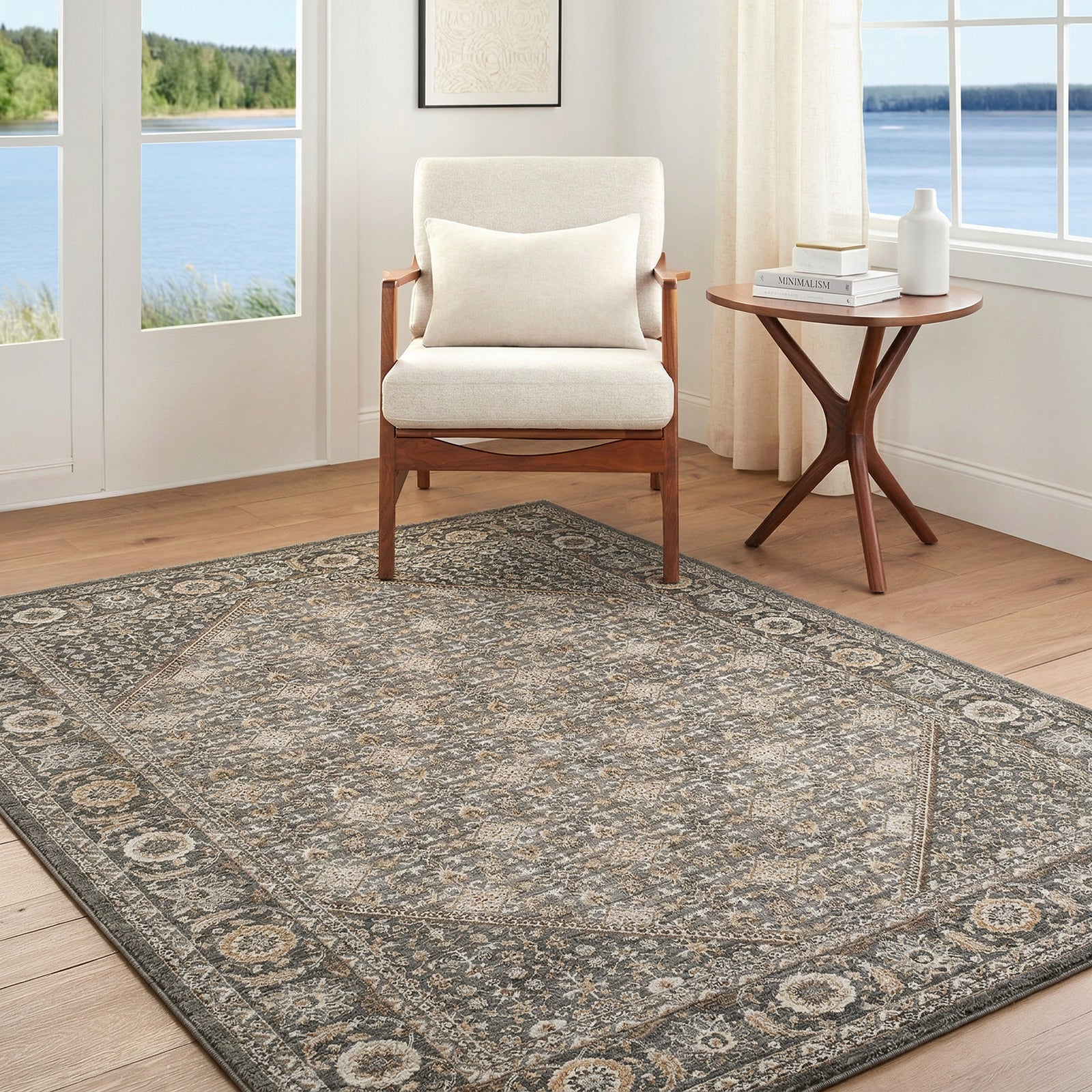 Arda Vintage Traditional Green & Dark Green & Deep Teal Polyester Rug 152x225cm - room setting