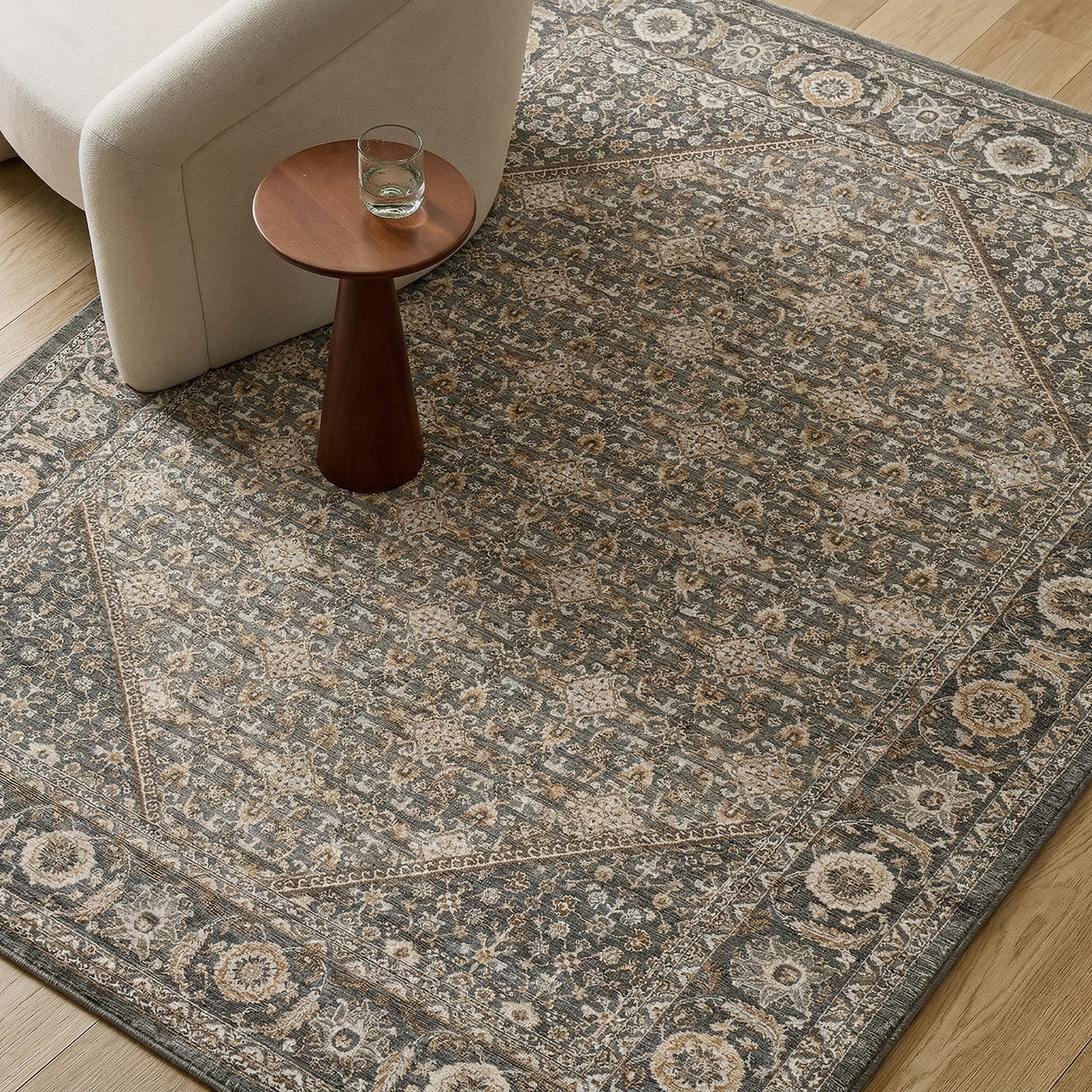 Arda Vintage Traditional Green & Dark Green & Deep Teal Polyester Rug 152x225cm - styled detail