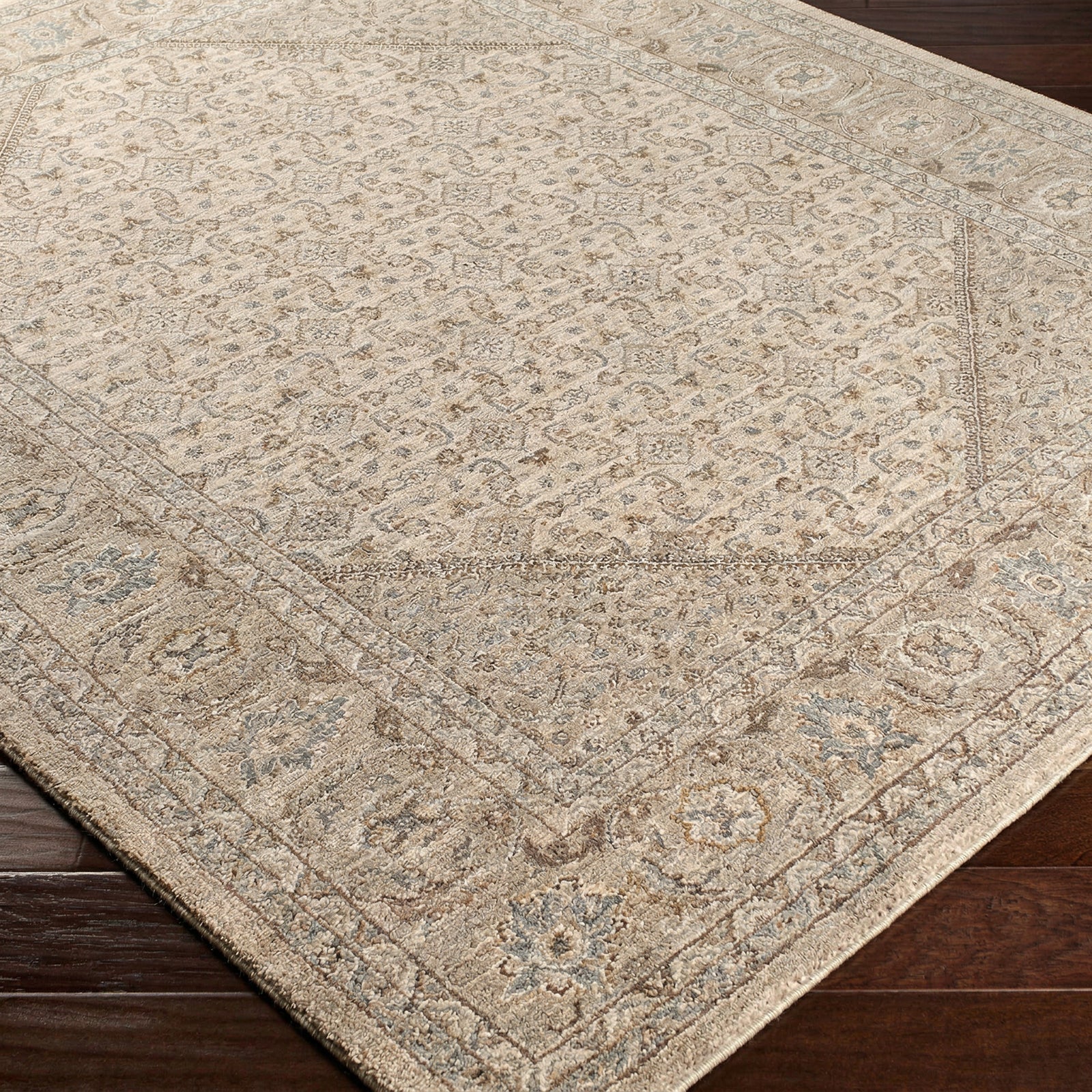 Arda Vintage Traditional Grey & Light Grey Polyester Rug 152x225cm - corner detail