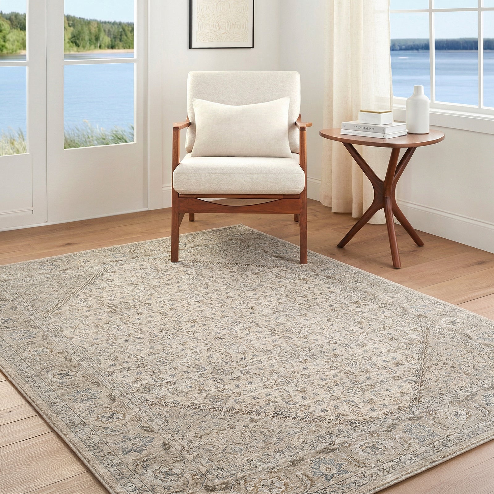 Arda Vintage Traditional Grey & Light Grey Polyester Rug 152x225cm - room setting