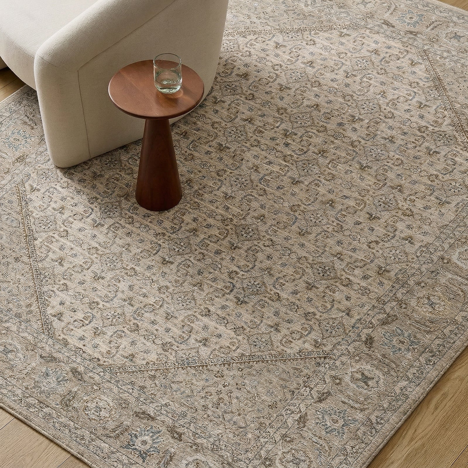 Arda Vintage Traditional Grey & Light Grey Polyester Rug 152x225cm - styled detail
