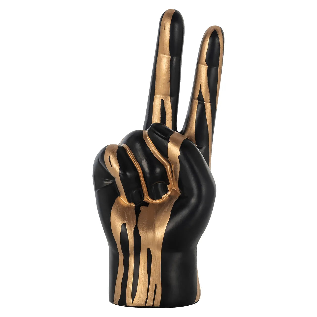 Richmond Interiors Art Deco Two Finger Peace Black & Gold Dripping Paint Ornament