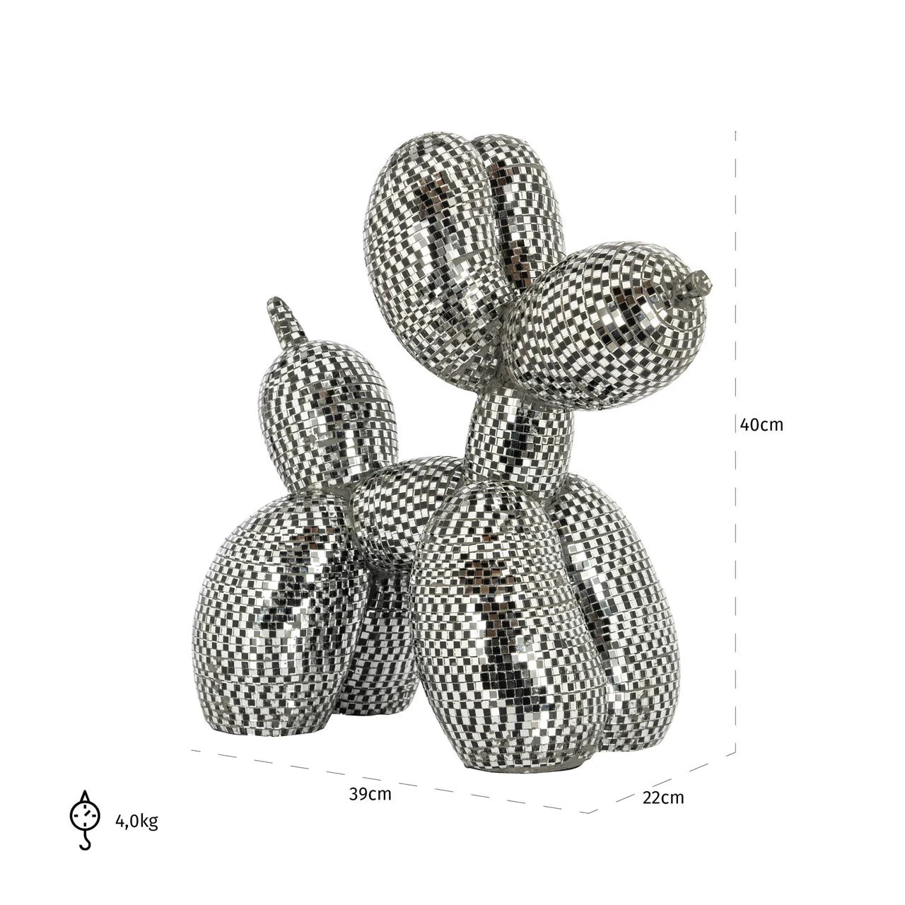 Richmond Interiors Art Deco Disco Mirrored Balloon Dog Ornament Small