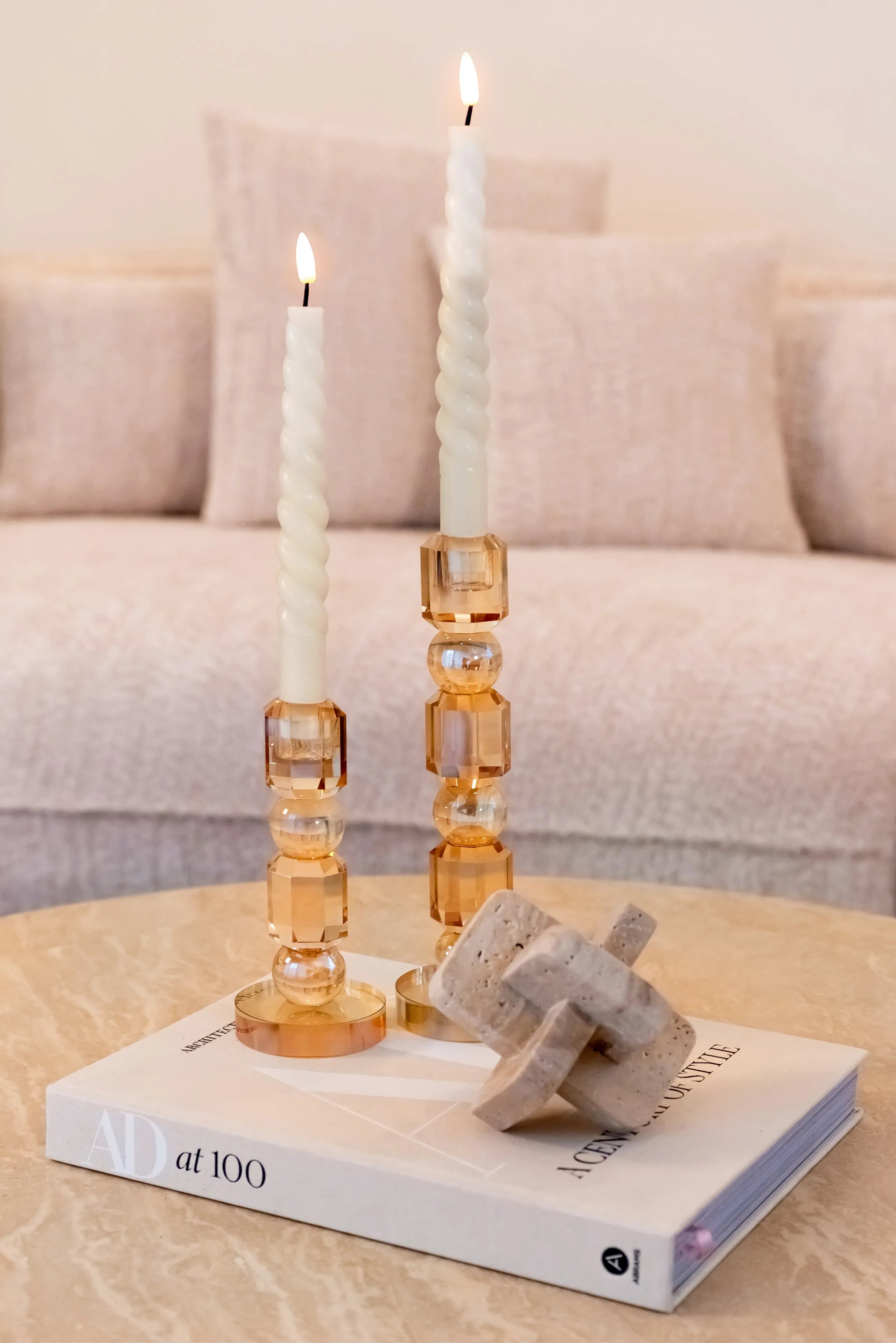 Richmond Interiors Meral Amber Crystal Glass Candlestick Holder Small