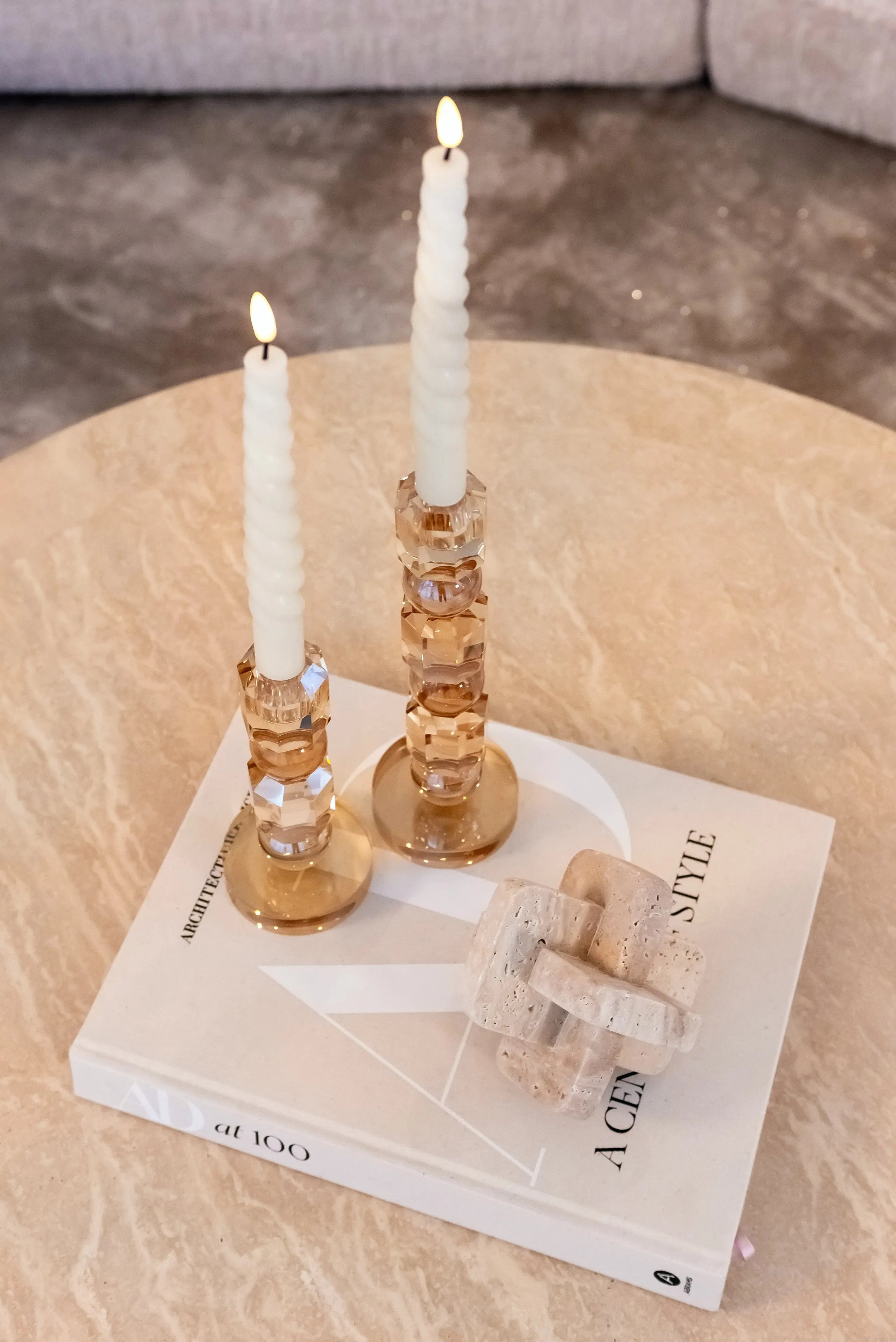 Richmond Interiors Meral Amber Crystal Glass Candlestick Holder Small