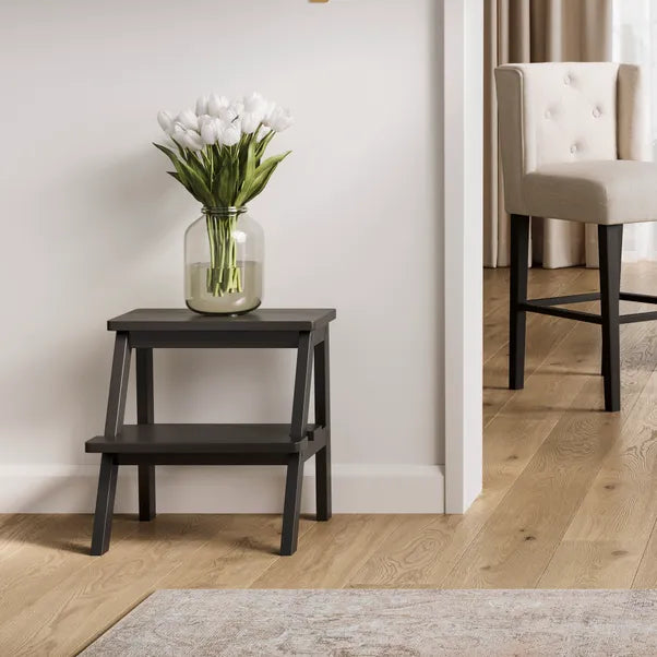 Addie Black Pine Wood Stool Side Table