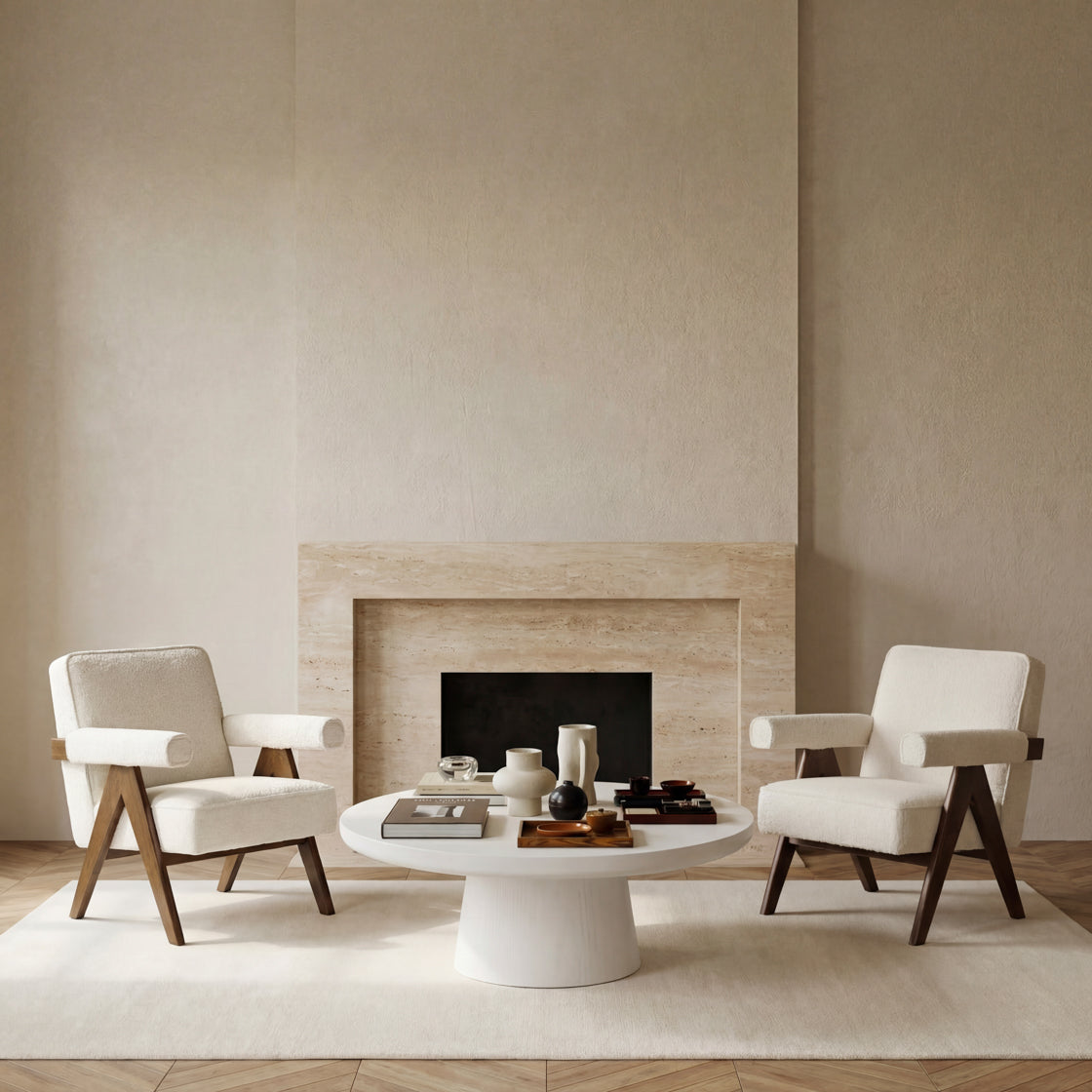 Ember Snow White Boucle & Wood Armchair