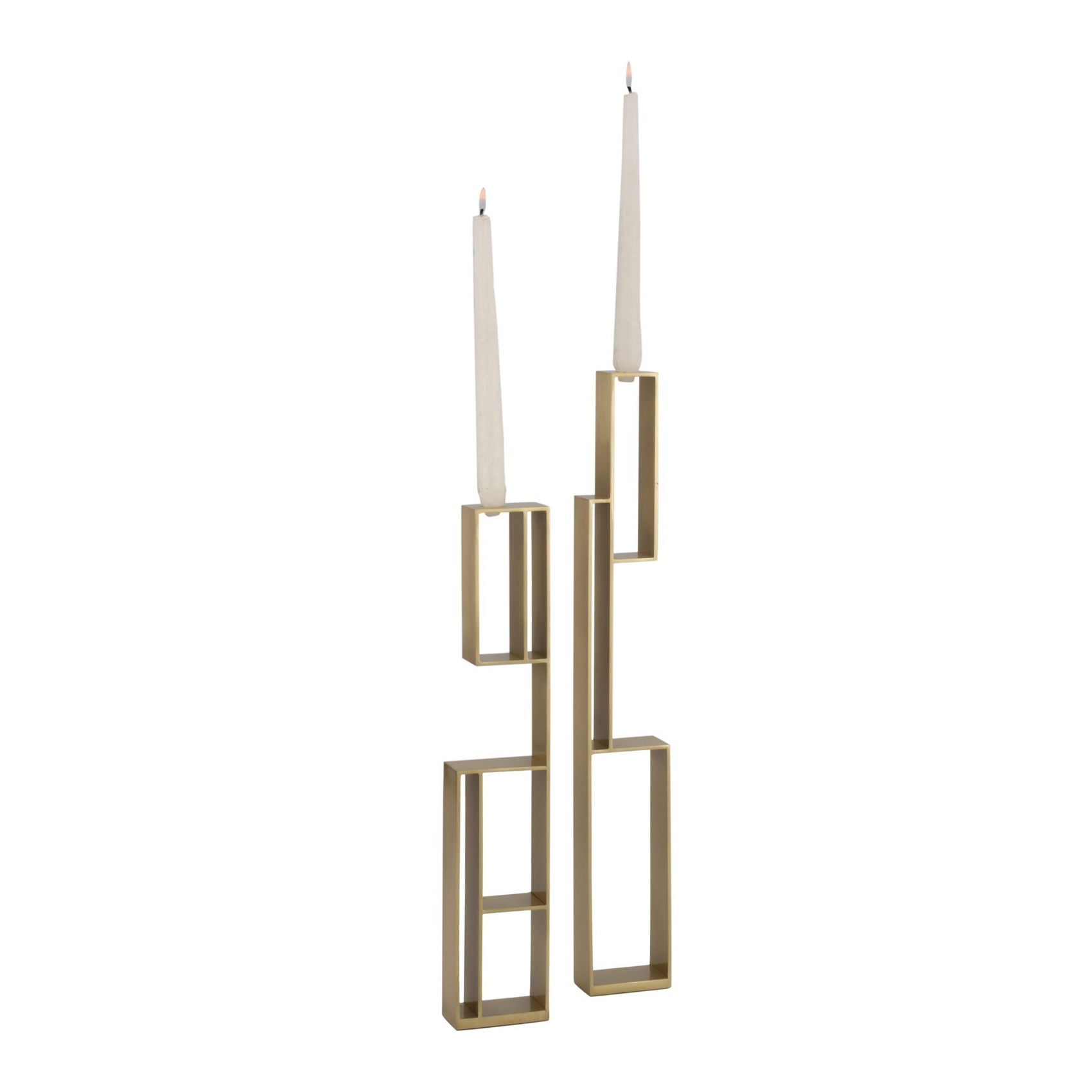 Set of 2 Veneton Brushed Brass Candle Holders
