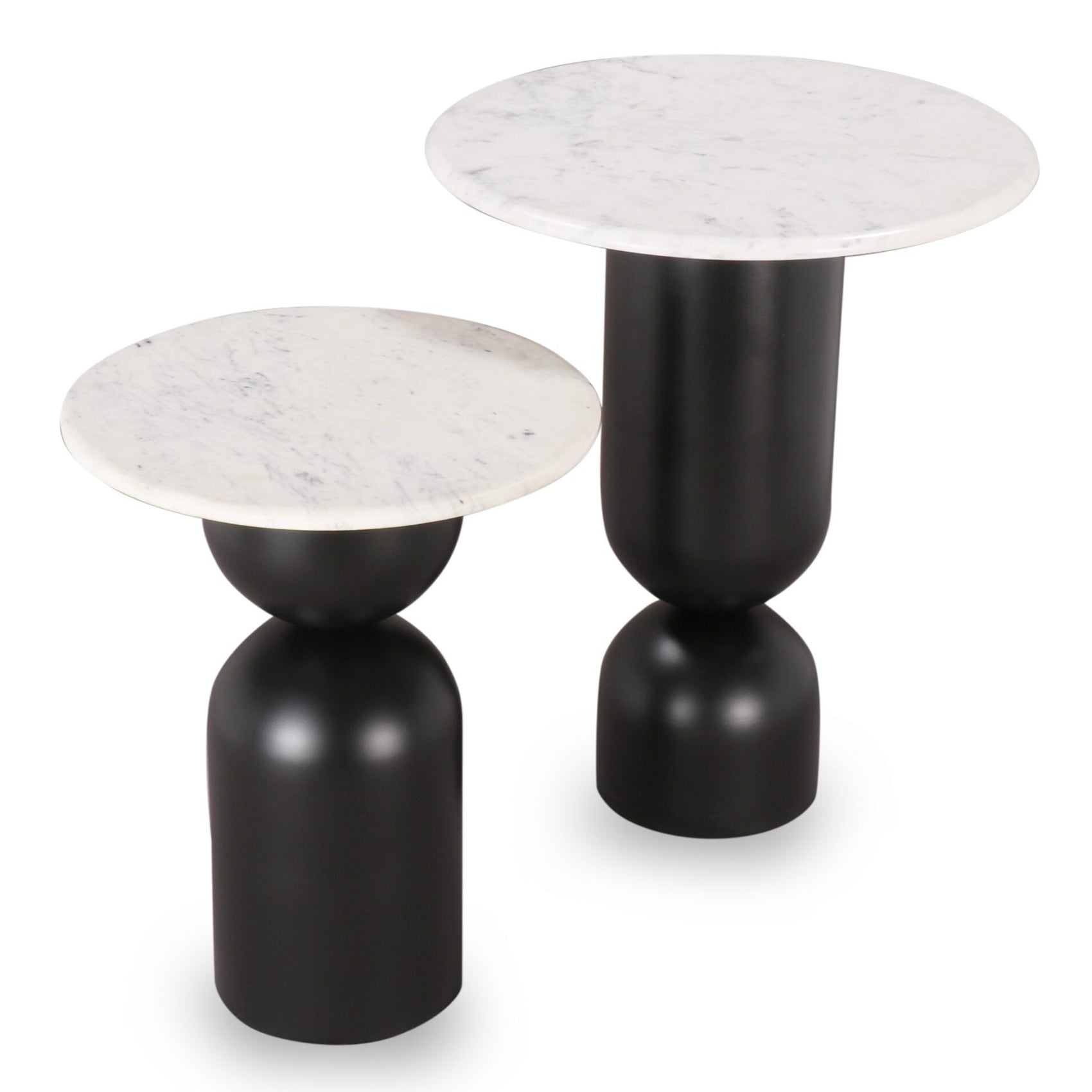 Set of 2 Babel Nesting Matt Black Marble & Metal Side Tables
