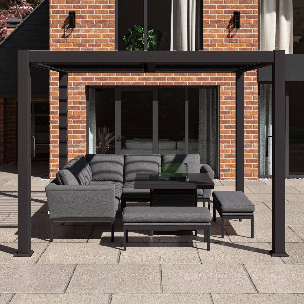 Como Grey Aluminium Pergola Square 3m x 3m - Frame & LED Lighting
