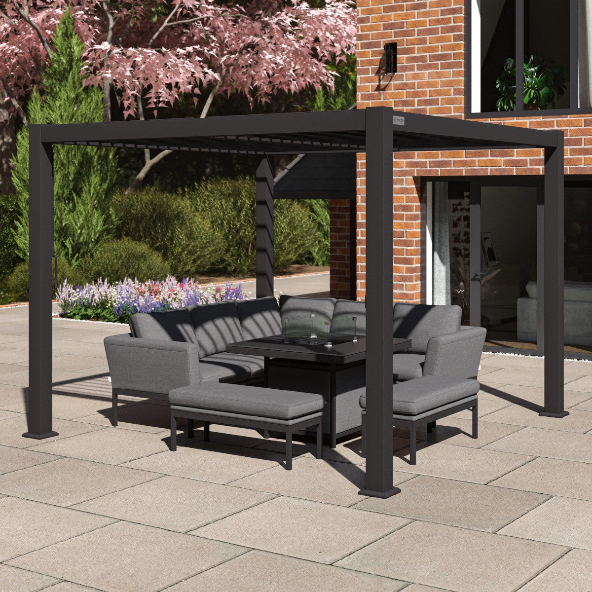 Como Grey Aluminium Pergola Square 3m x 3m - Frame & LED Lighting