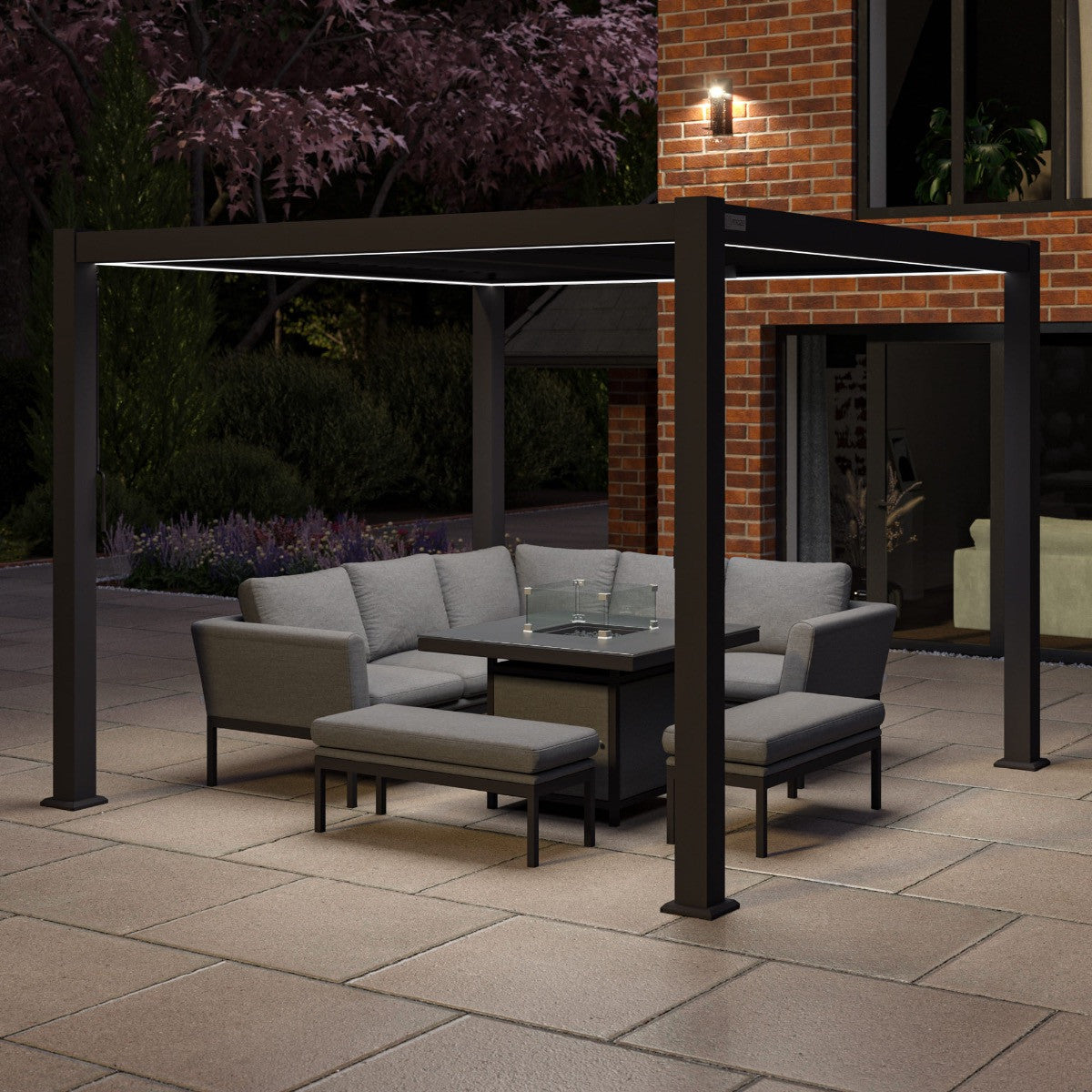 Como Grey Aluminium Pergola Square 3m x 3m - Frame & LED Lighting