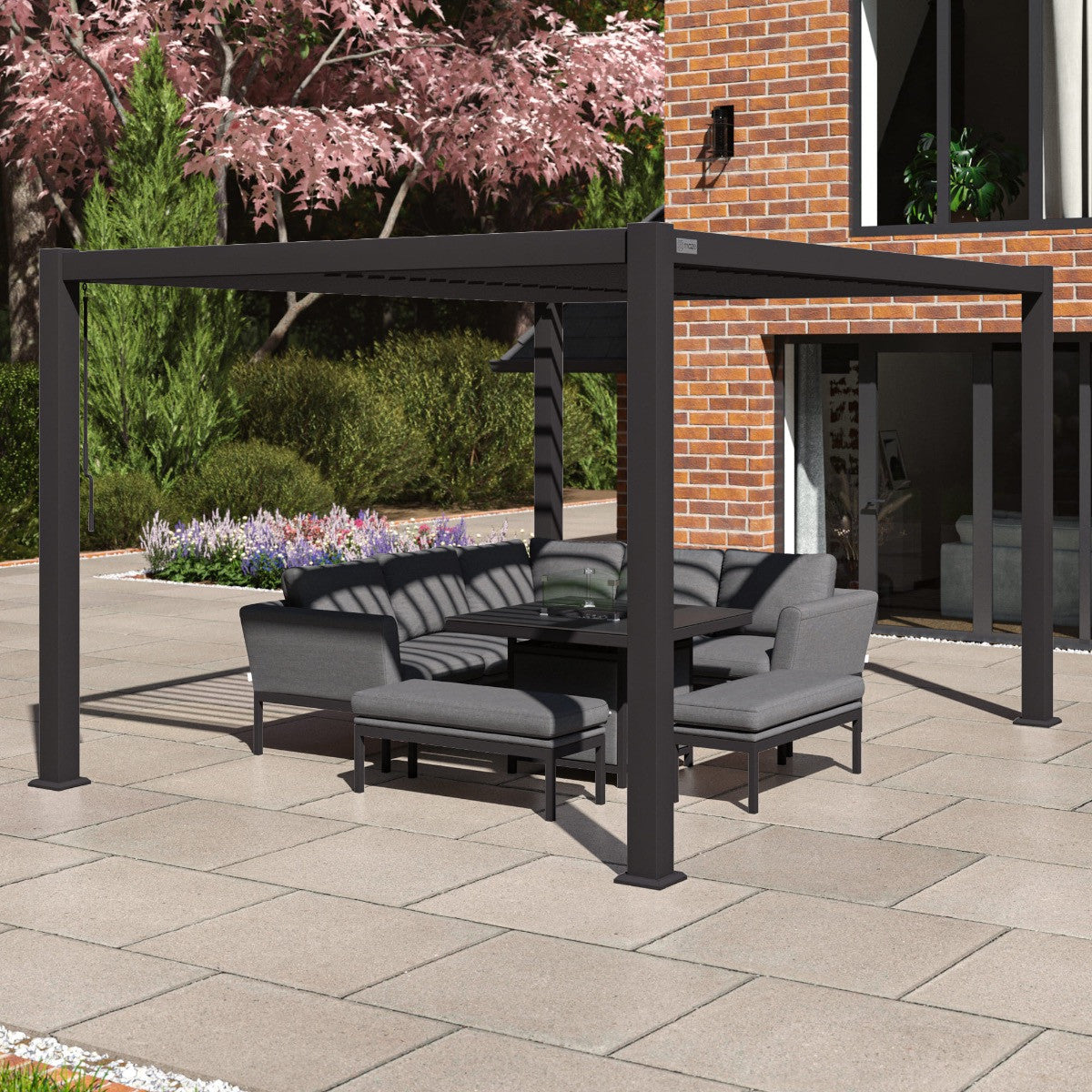 Como Grey Aluminium Pergola Rectangular 3m x 4m - Frame & LED Lighting