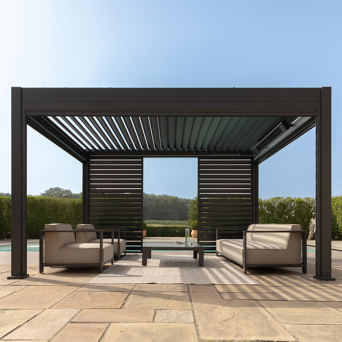 Eden Grey Aluminium Pergola Rectangular 3m x 4m - Electric Louvre Roof & LED Lighting