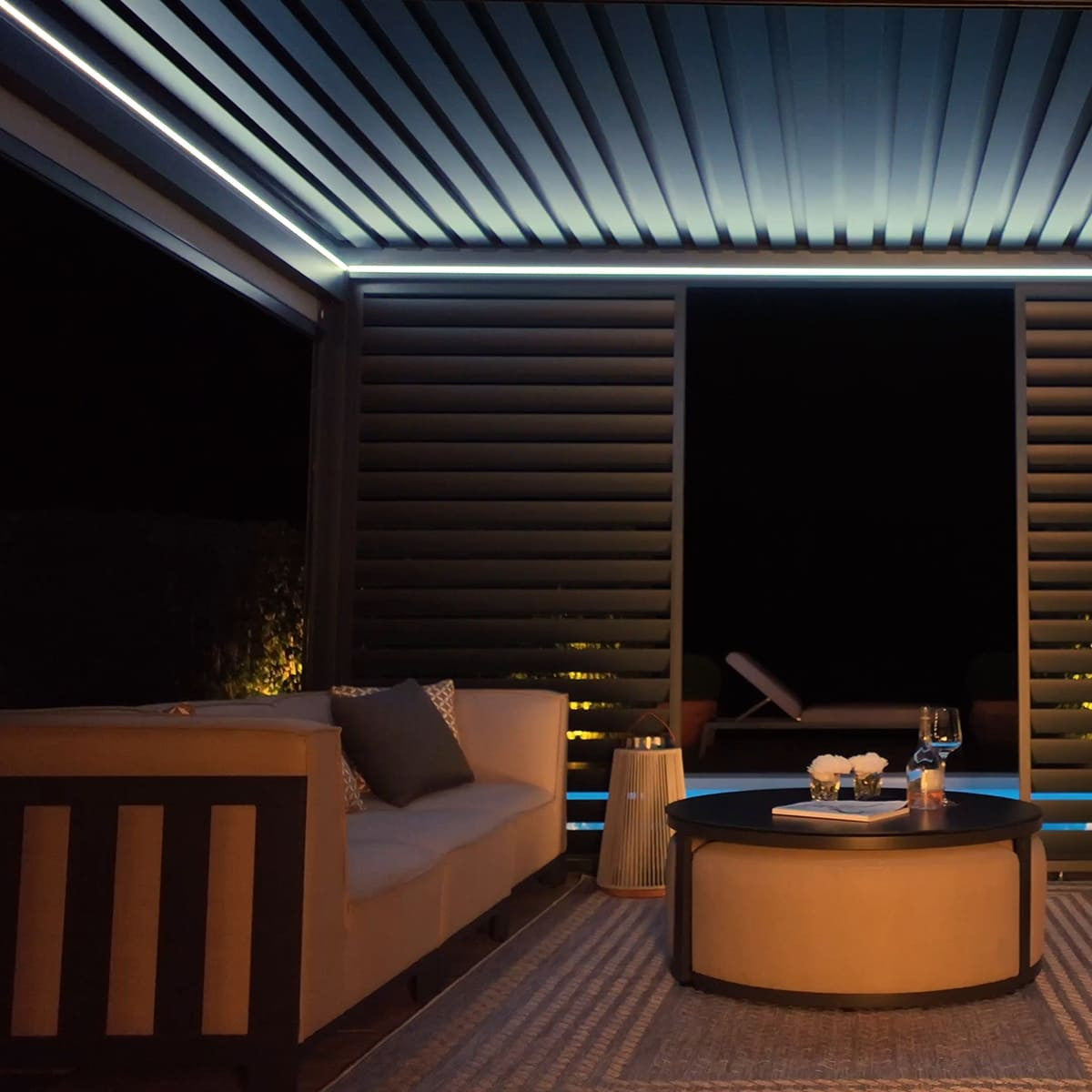 Eden Grey Aluminium Pergola Rectangular 4m x 4m - Electric Louvre Roof & LED Lighting