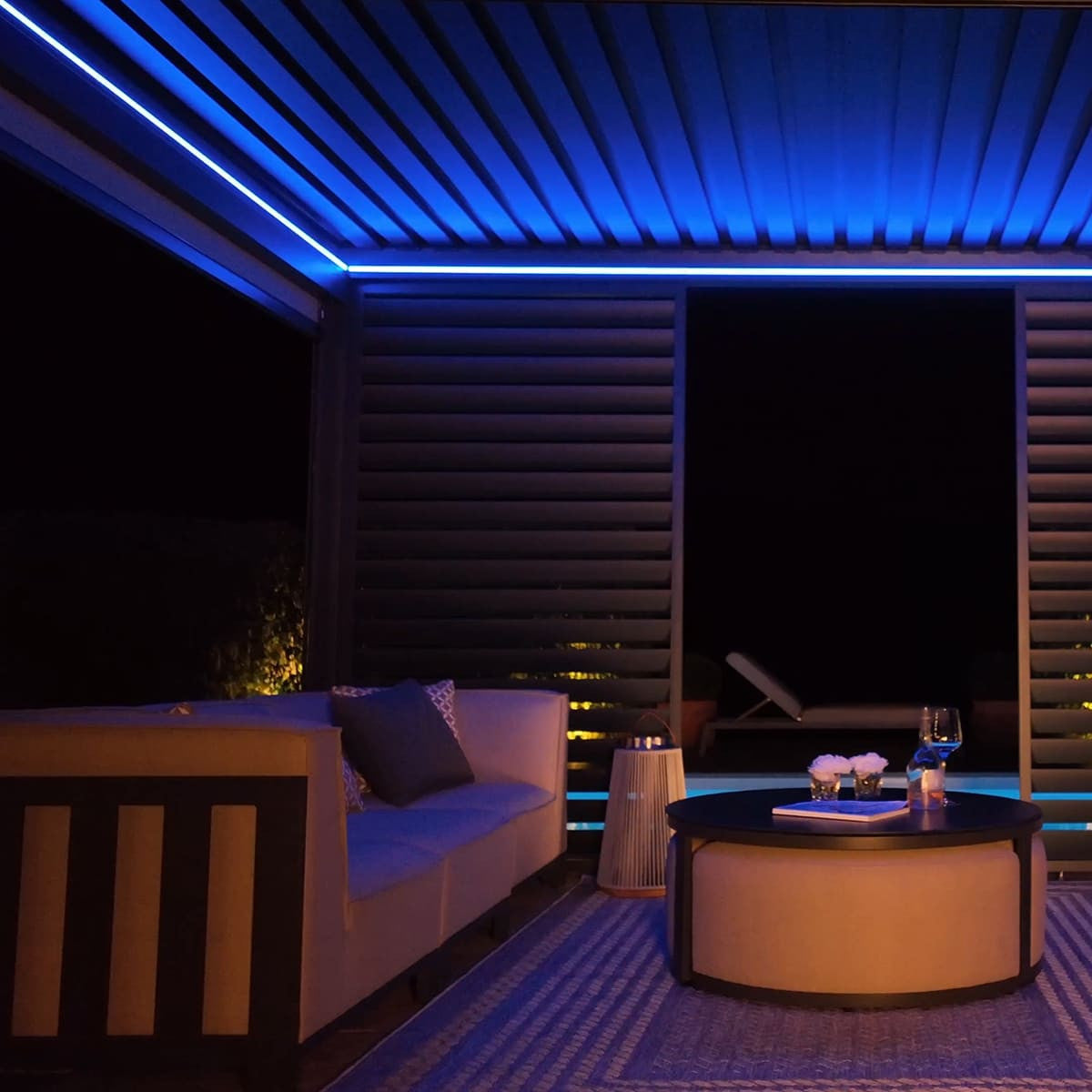 Eden Grey Aluminium Pergola Rectangular 4m x 4m - Electric Louvre Roof & LED Lighting