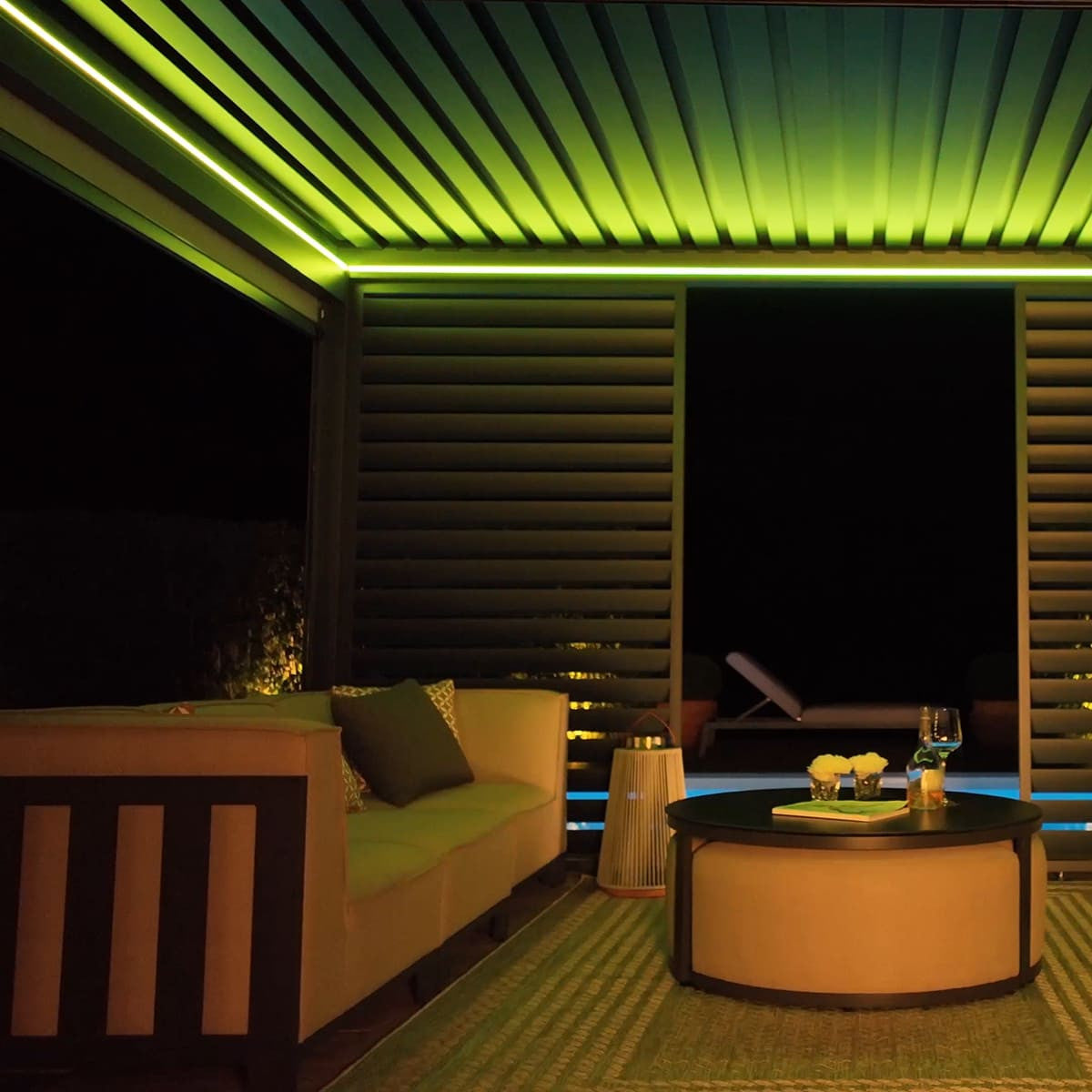 Eden Grey Aluminium Pergola Rectangular 4m x 4m - Electric Louvre Roof & LED Lighting