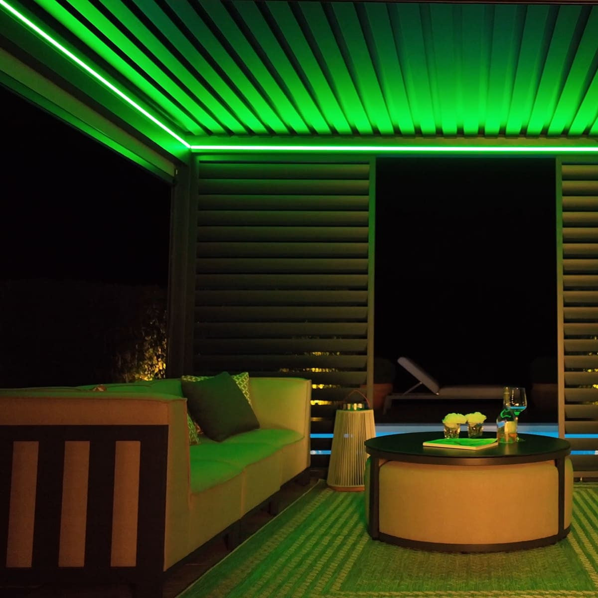 Eden Grey Aluminium Pergola Rectangular 4m x 4m - Electric Louvre Roof & LED Lighting