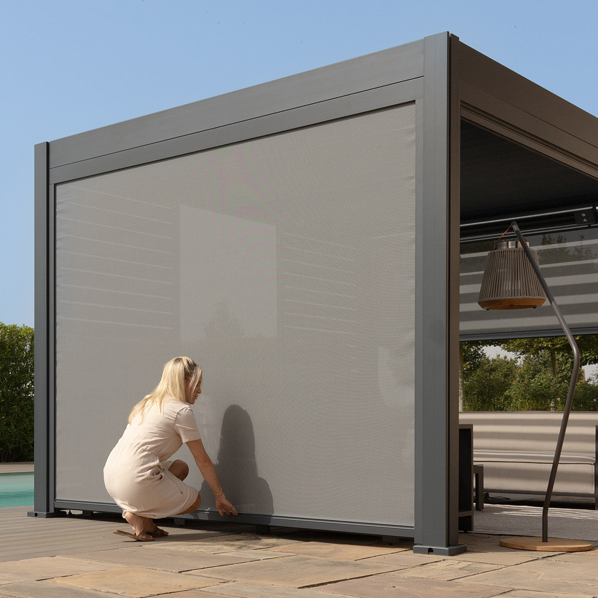 Eden Grey Pergola Blinds Drop Screen 262x219