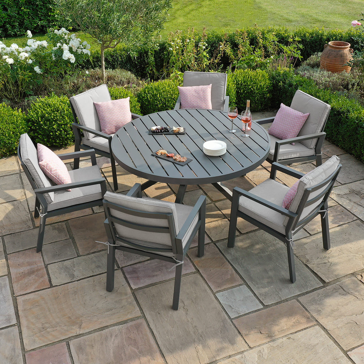 New York Dove Grey Outdoor Dining Set | 6 Seater