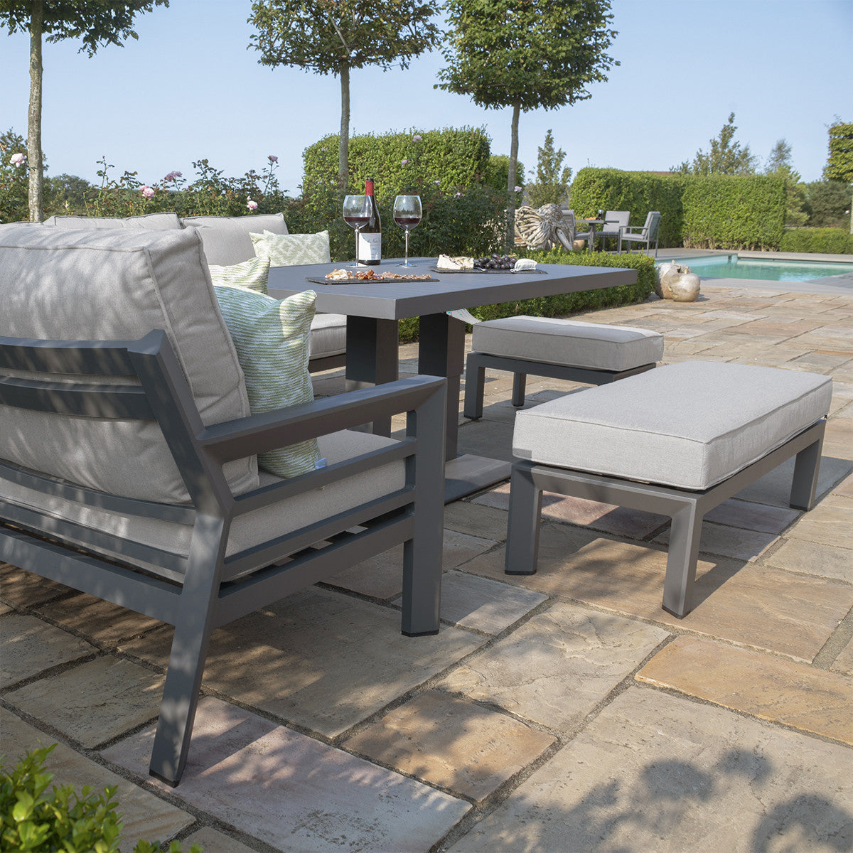 New York Dove Grey Outdoor Corner Sofa Dining Set with Rising Table | 8-10 Seater