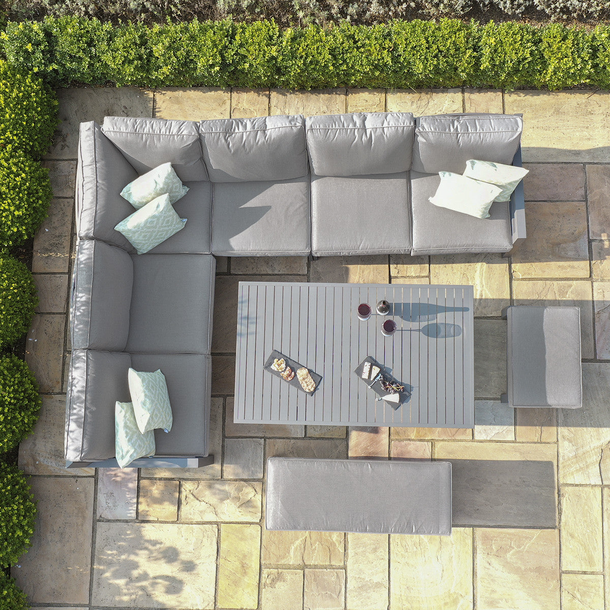New York Dove Grey Outdoor Corner Sofa Dining Set with Rising Table | 8-10 Seater