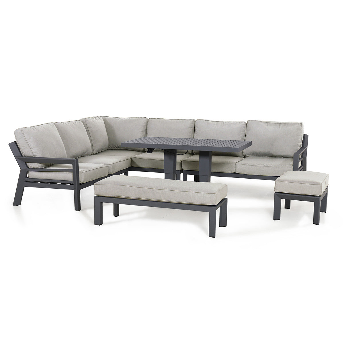 New York Dove Grey Outdoor Corner Sofa Dining Set with Rising Table | 8-10 Seater